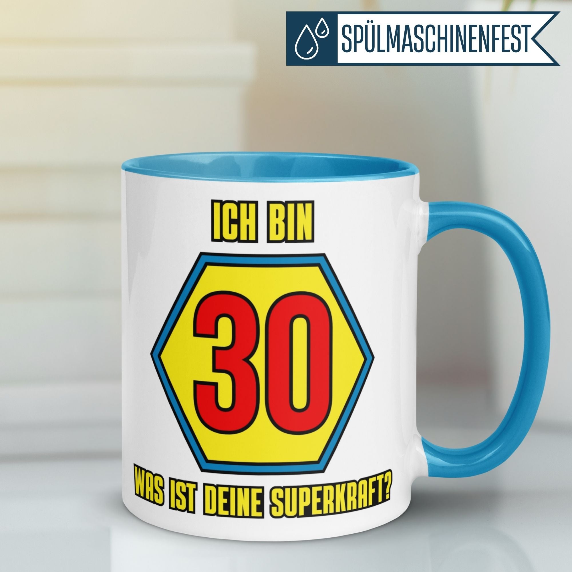 Momentals® Tasse 30. Geburtstag | Superheld & Spruch | Ich bin 30 und was ist deine Superkraft