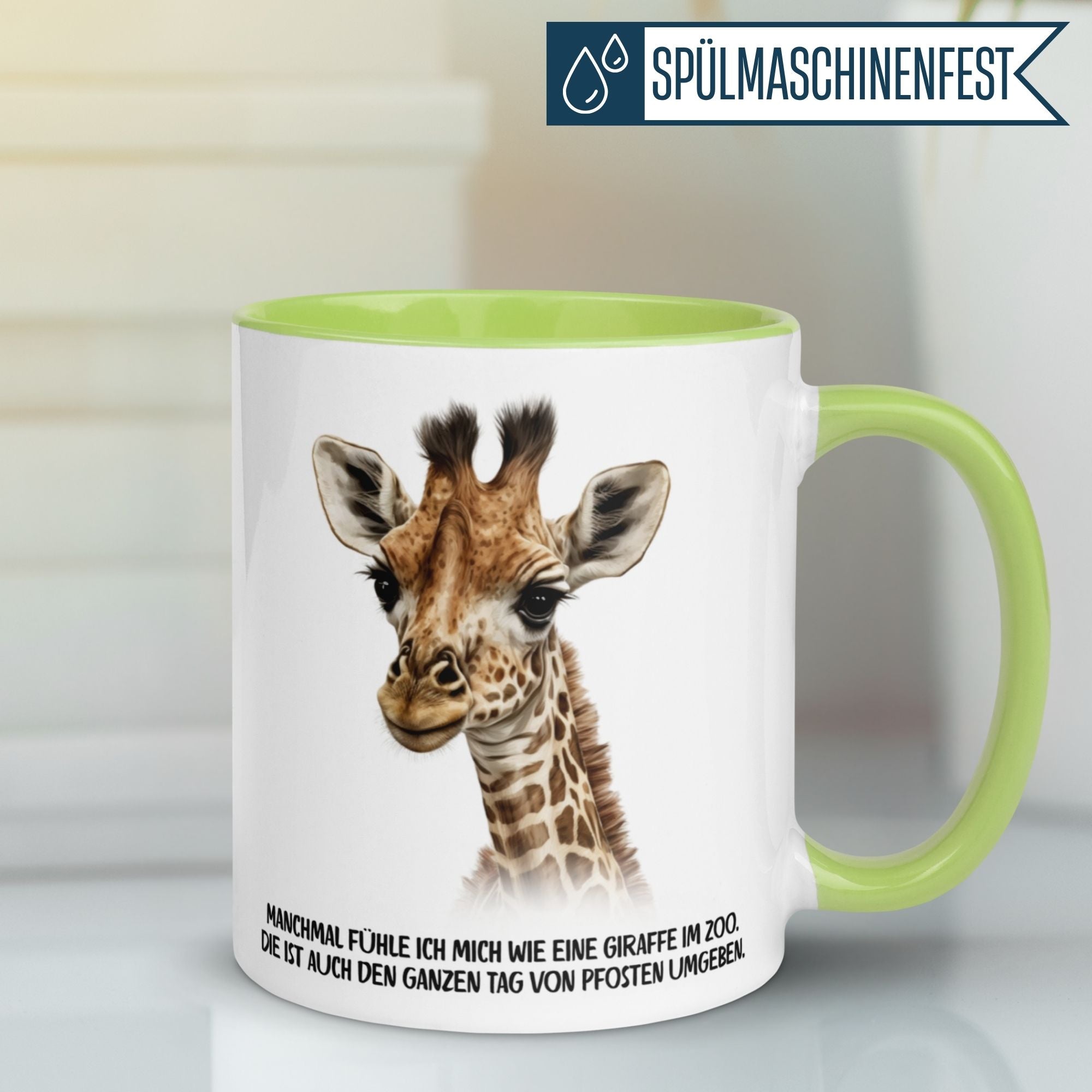Tasse Giraffe – „Manchmal fühl ich mich wie im Zoo“ – lustiger Giraffen Geschenk Becher
