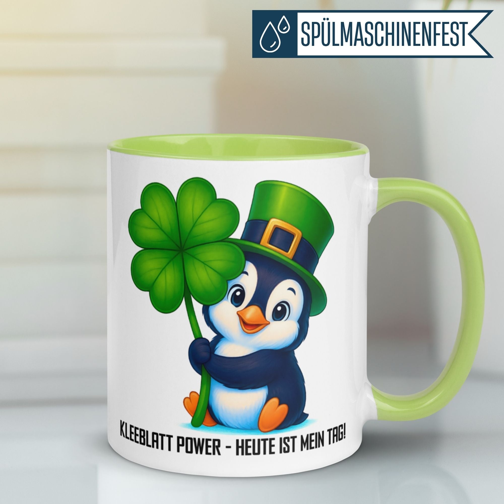Momentals® Tasse | Pinguin & Spruch | Kleeblatt-Power: Heute ist mein Tag