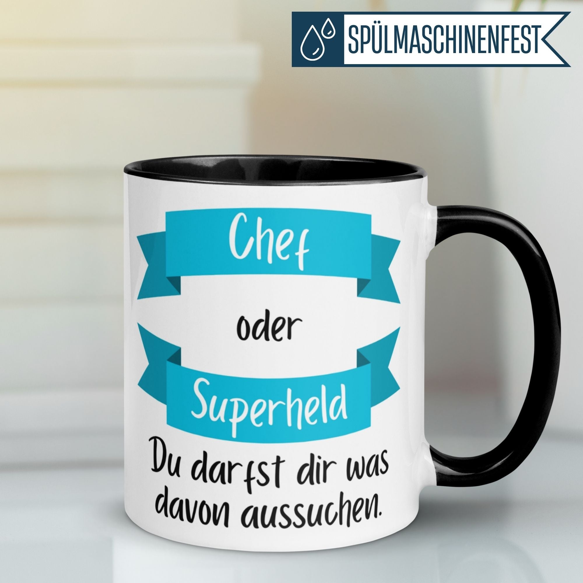 Momentals Tasse mit Spruch "Chef oder Superheld" ideal für wertschätzende Geschenke