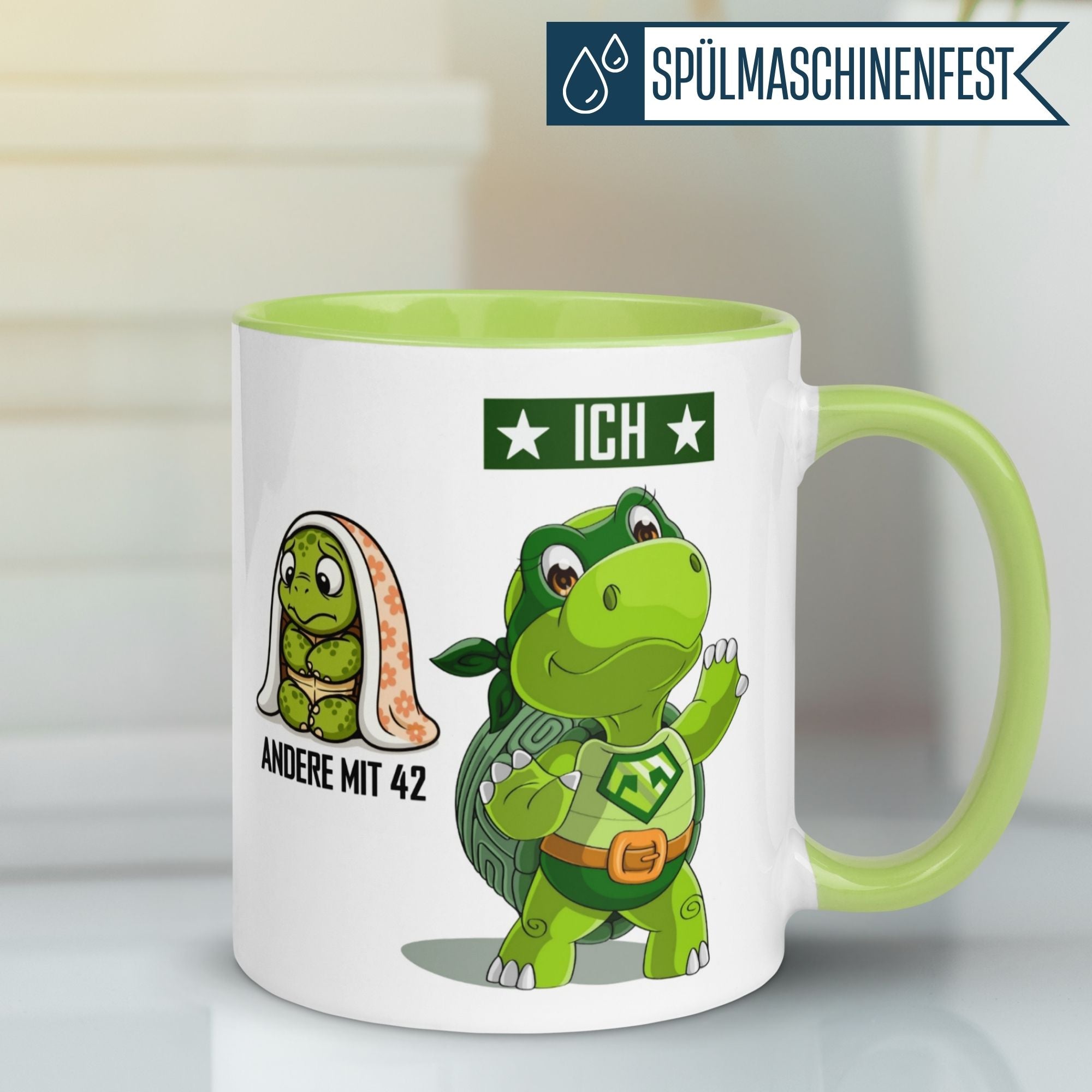 Momentals® Tasse 42. Geburtstag | Schildkröte & Spruch | Andere mit 42 und Ich