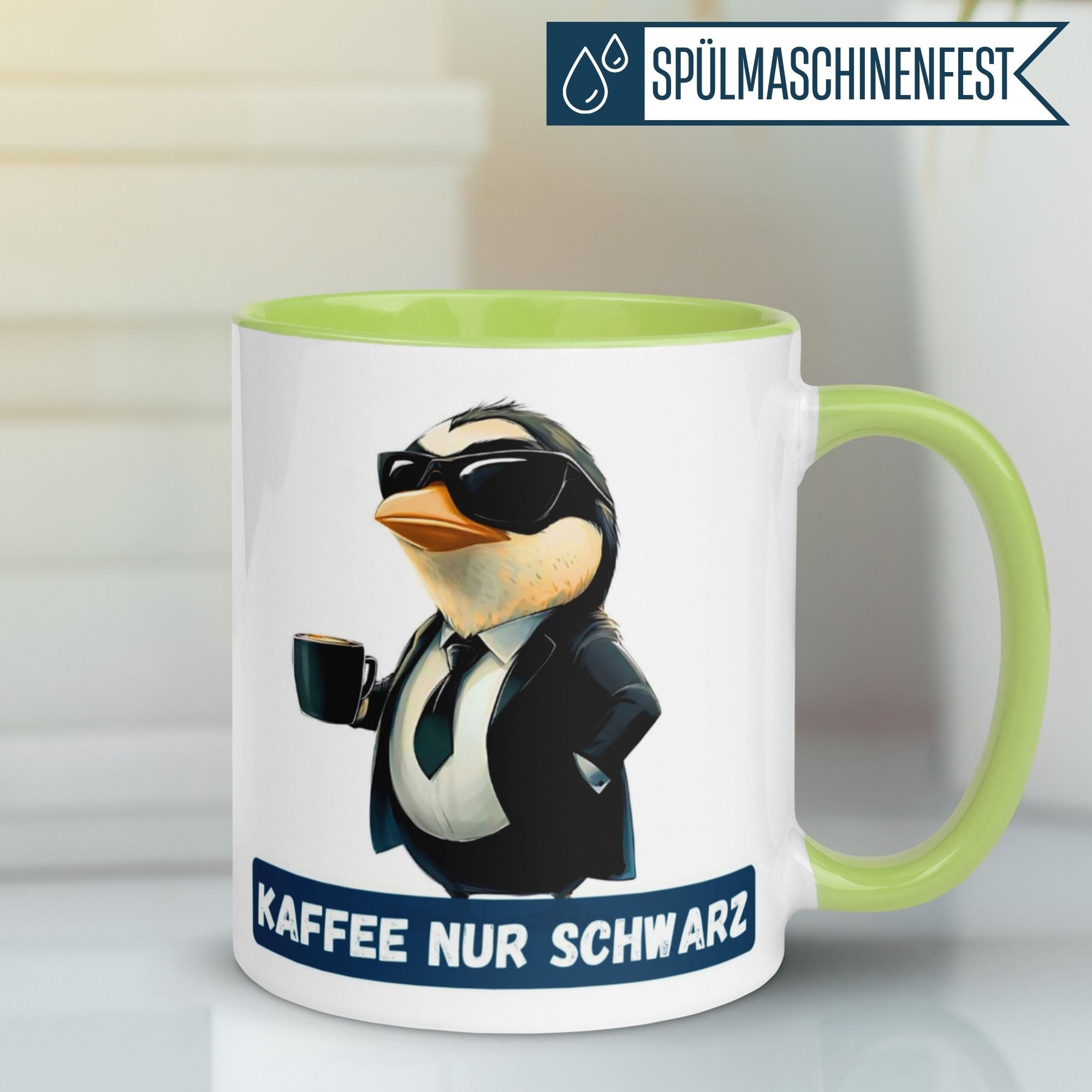 Momentals® Tasse | Pinguin & Spruch | Kaffee nur schwarz