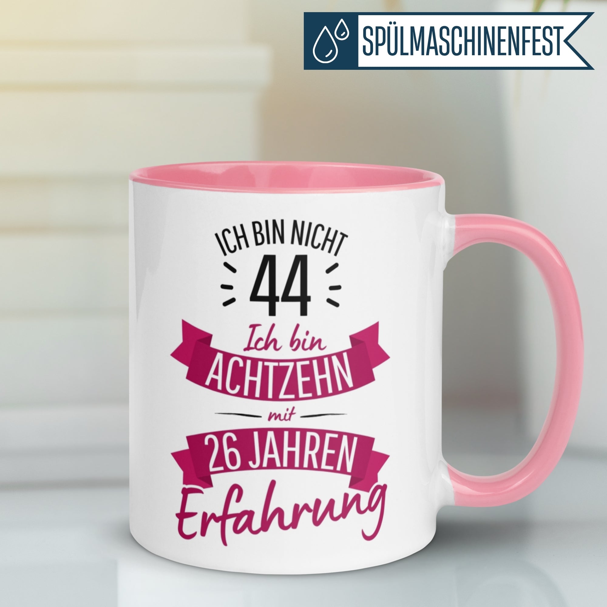 Momentals® Tasse 44. Geburtstag | Sarkasmus & Spruch | Ich bin nicht 44 – Ich hab Erfahrung