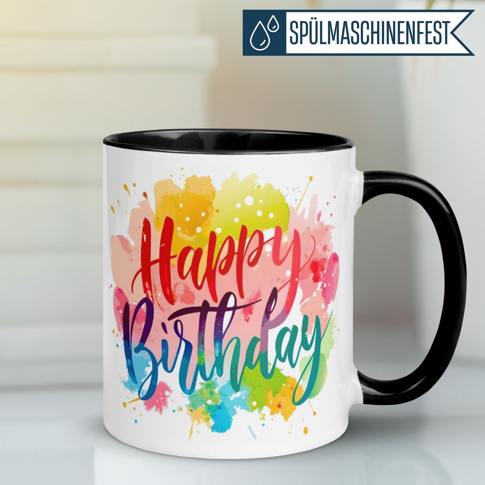Tasse Geburtstag – „Aquarell Happy Birthday“ – Geburtstagsgeschenk Mann Frau