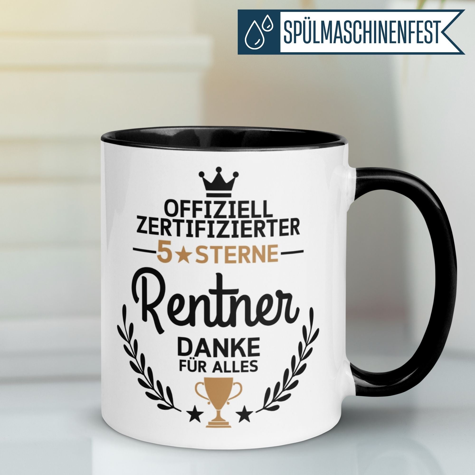 Tasse Rentner – „Offiziell zertifizierter 5 Sterne Rentner“ – Geschenk Rente Mann