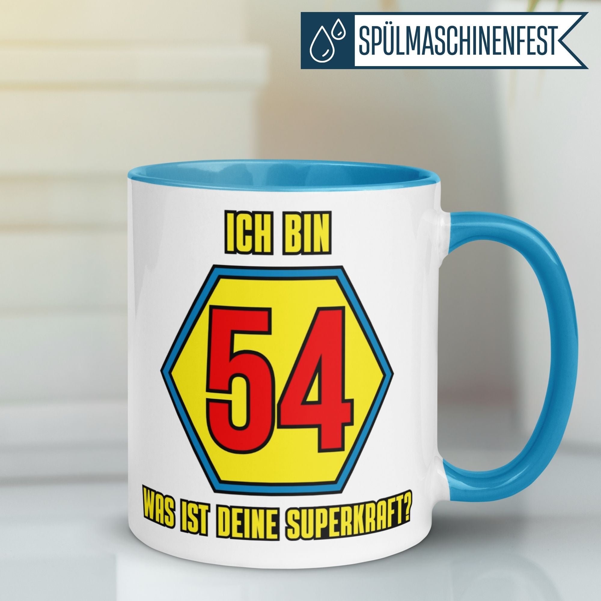 Momentals® Tasse 54. Geburtstag | Superheld & Spruch | Ich bin 54 und was ist deine Superkraft