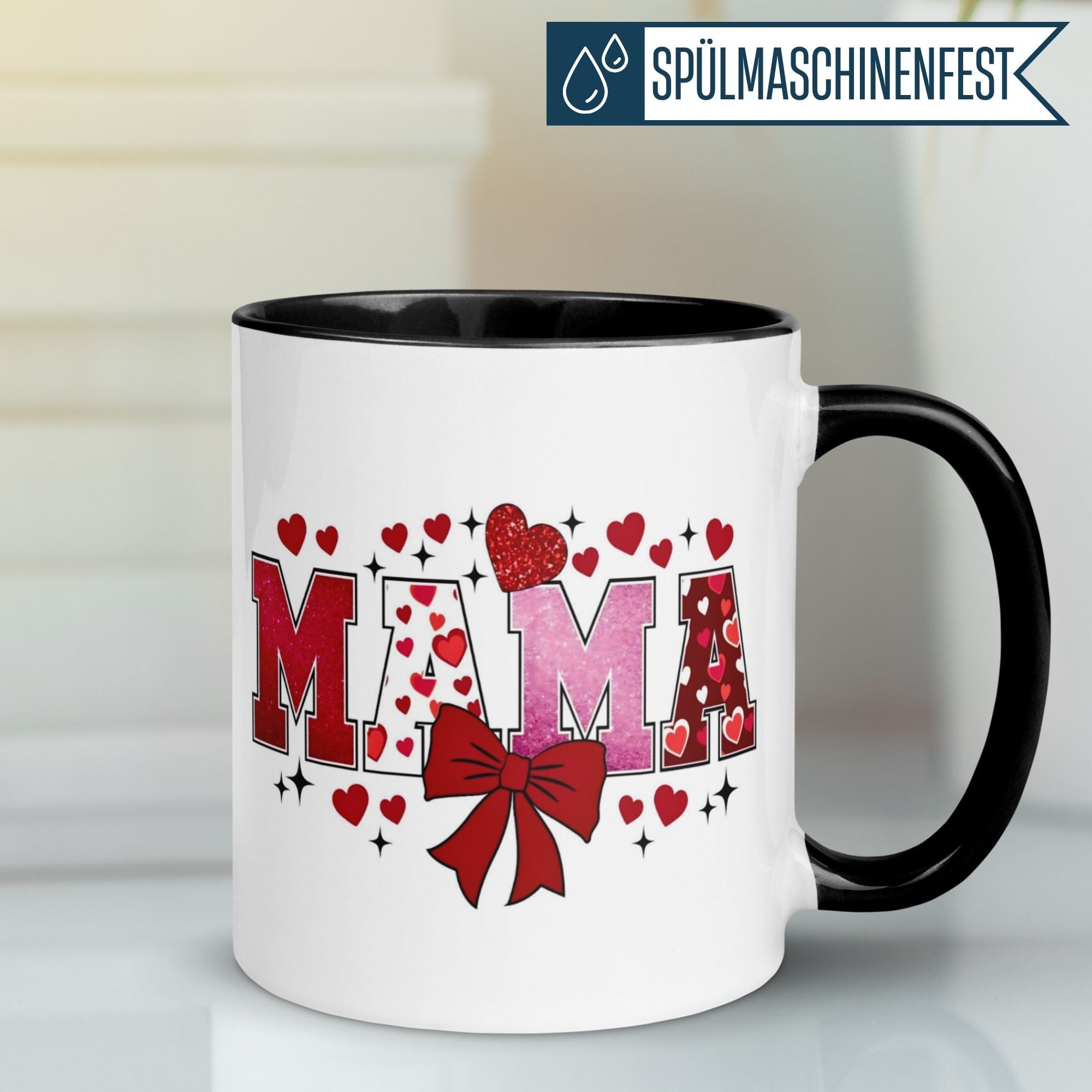 Momentals® Tasse Mama | Schriftzug & Glitzeroptik | Meer aus Herzen