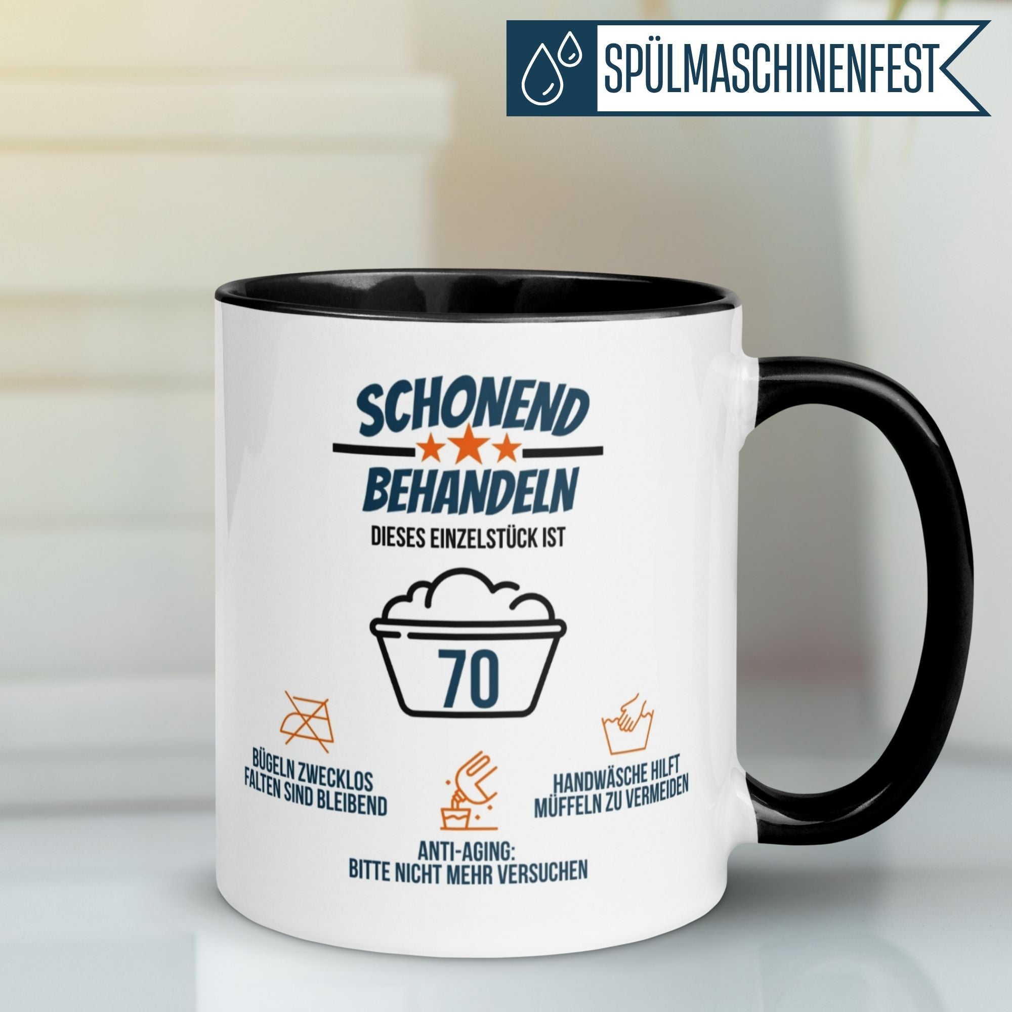 Momentals® Tasse 70. Geburtstag mit humorvollem Spruch für besondere Geburtstagsmomente und kreative Geschenkideen.