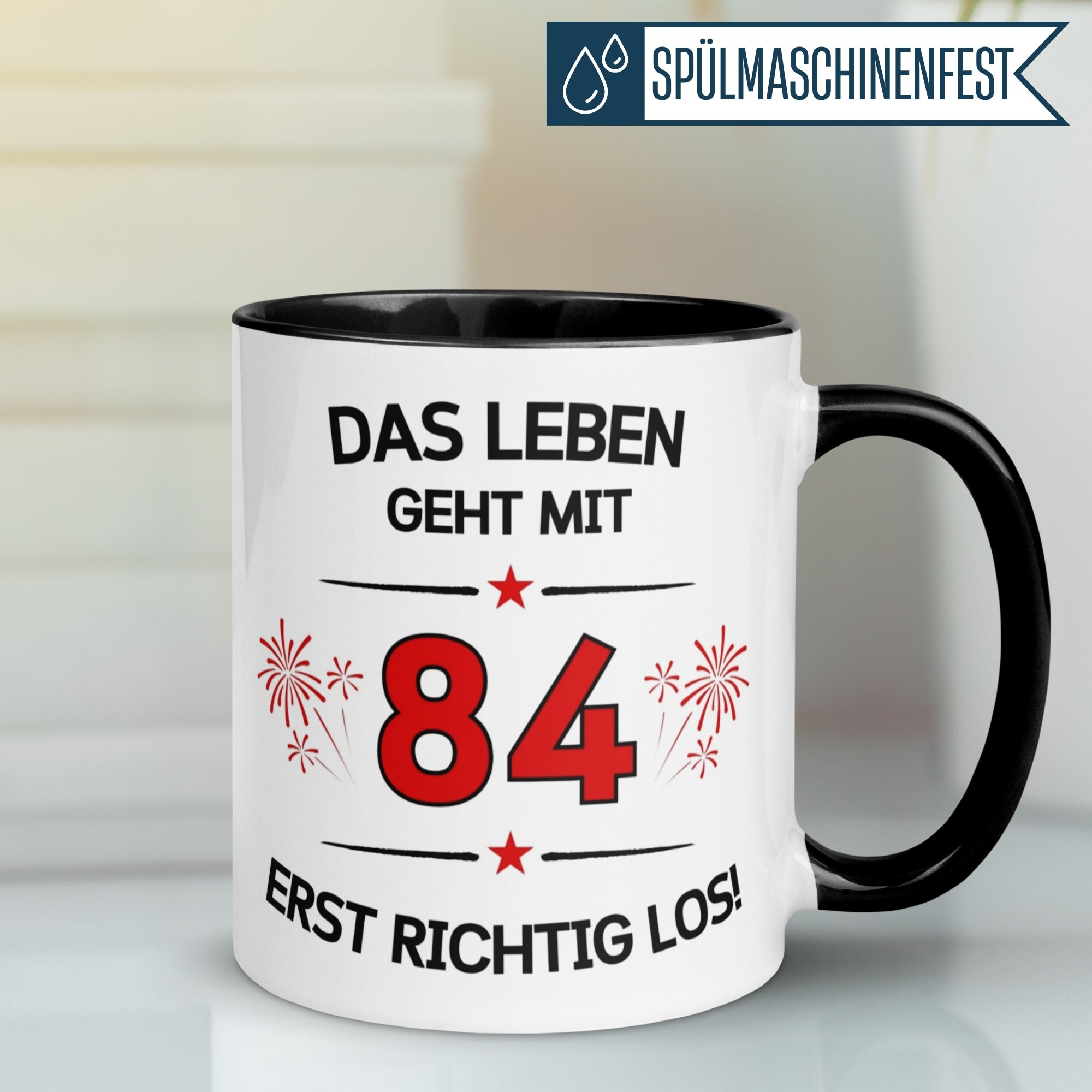 Tasse 84. Geburtstag Mann Frau – „Das Leben geht mit 84 erst Los“ – Geschenk zum Geburtstag Männer Frauen
