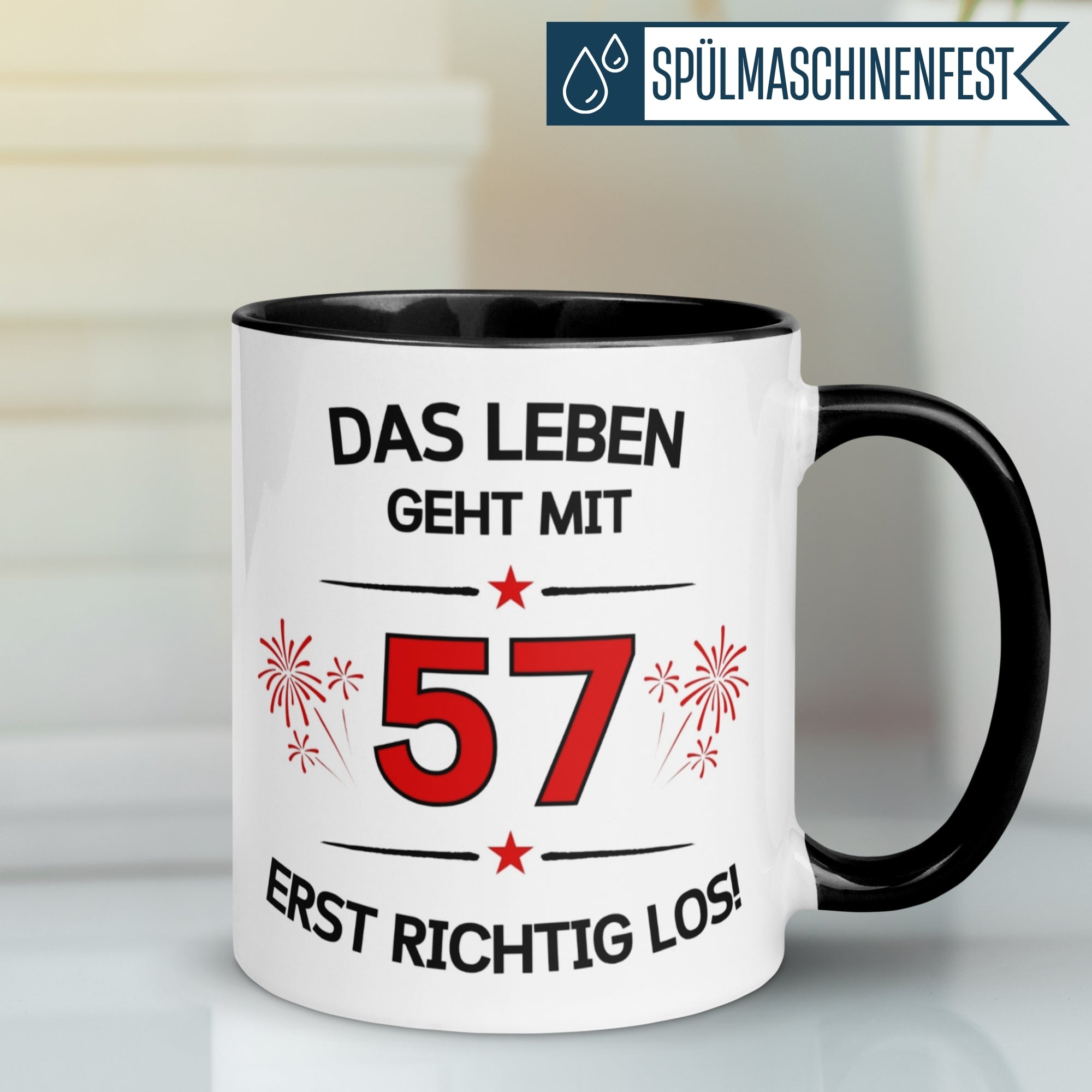 Tasse 57. Geburtstag Mann Frau – „Das Leben geht mit 57 erst Los“ – Geschenk zum Geburtstag Männer Frauen
