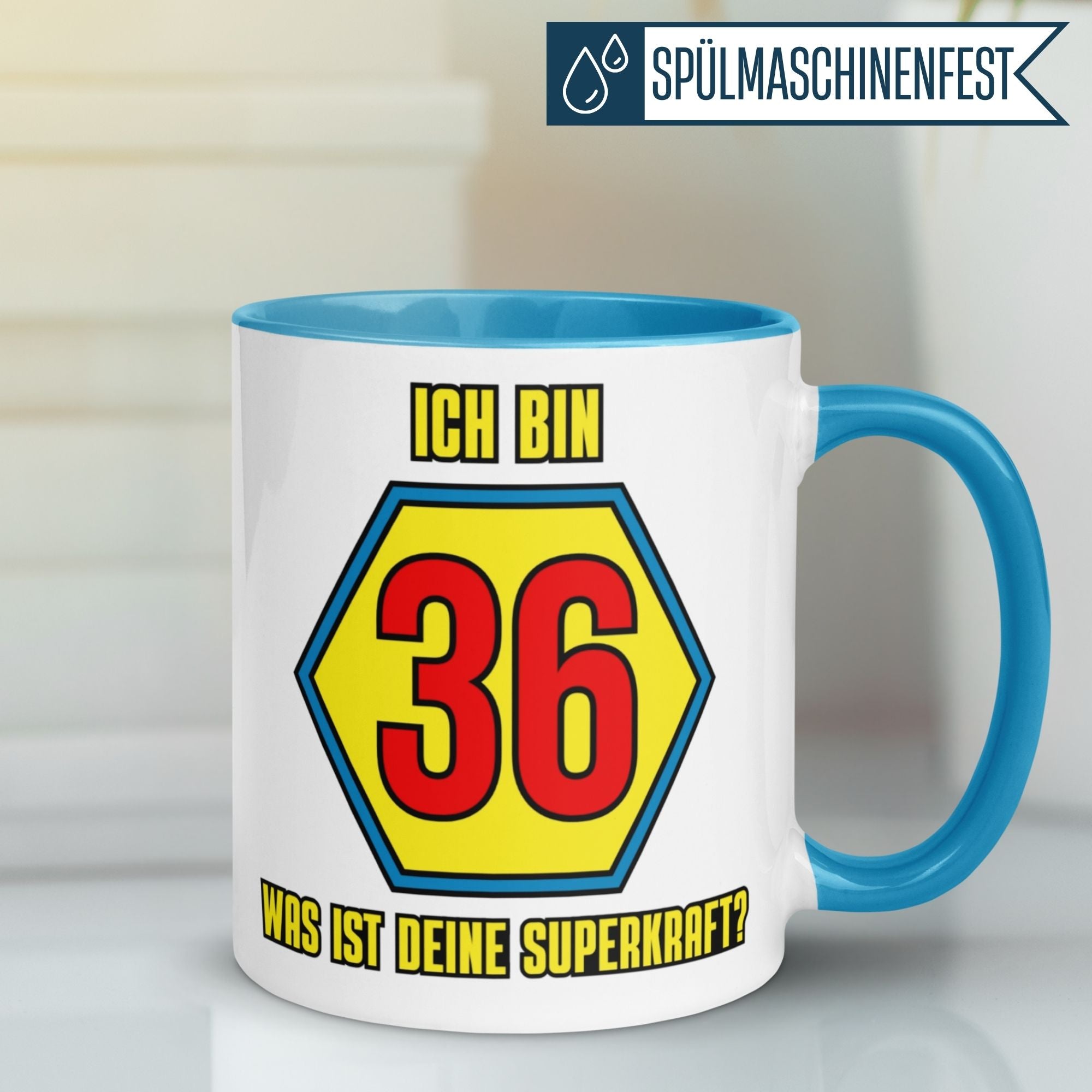 Momentals® Tasse 36. Geburtstag | Superheld & Spruch | Ich bin 36 und was ist deine Superkraft