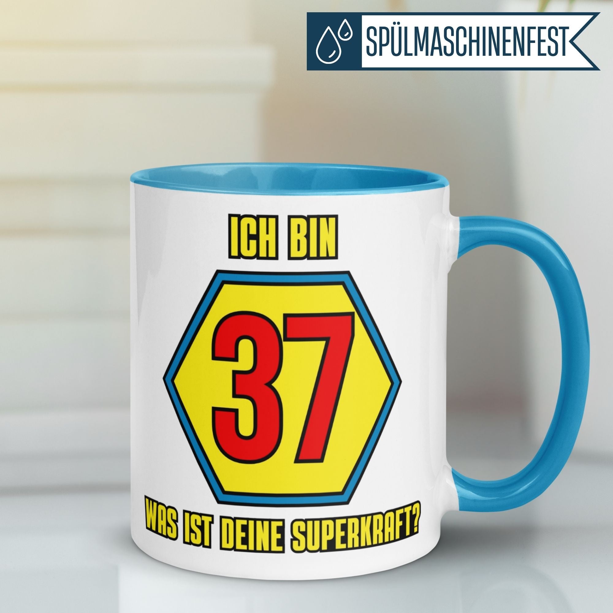Momentals® Tasse 37. Geburtstag | Superheld & Spruch | Ich bin 37 und was ist deine Superkraft