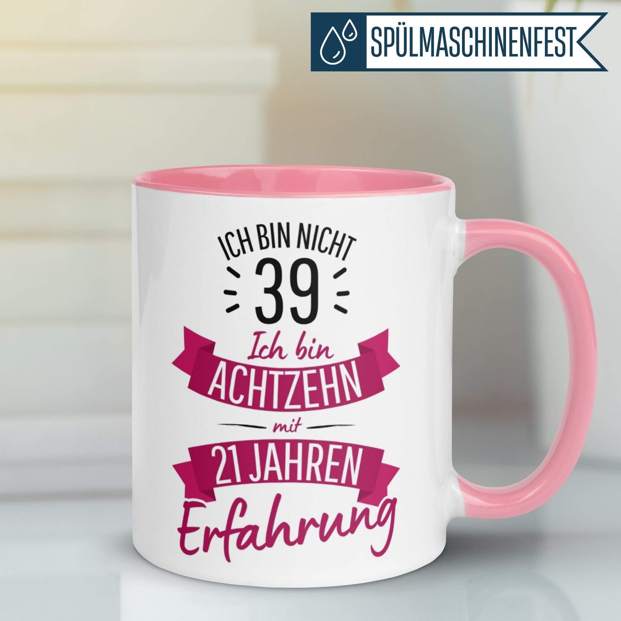 Momentals® Tasse 39. Geburtstag | Sarkasmus & Spruch | Ich bin nicht 39 – Ich hab Erfahrung