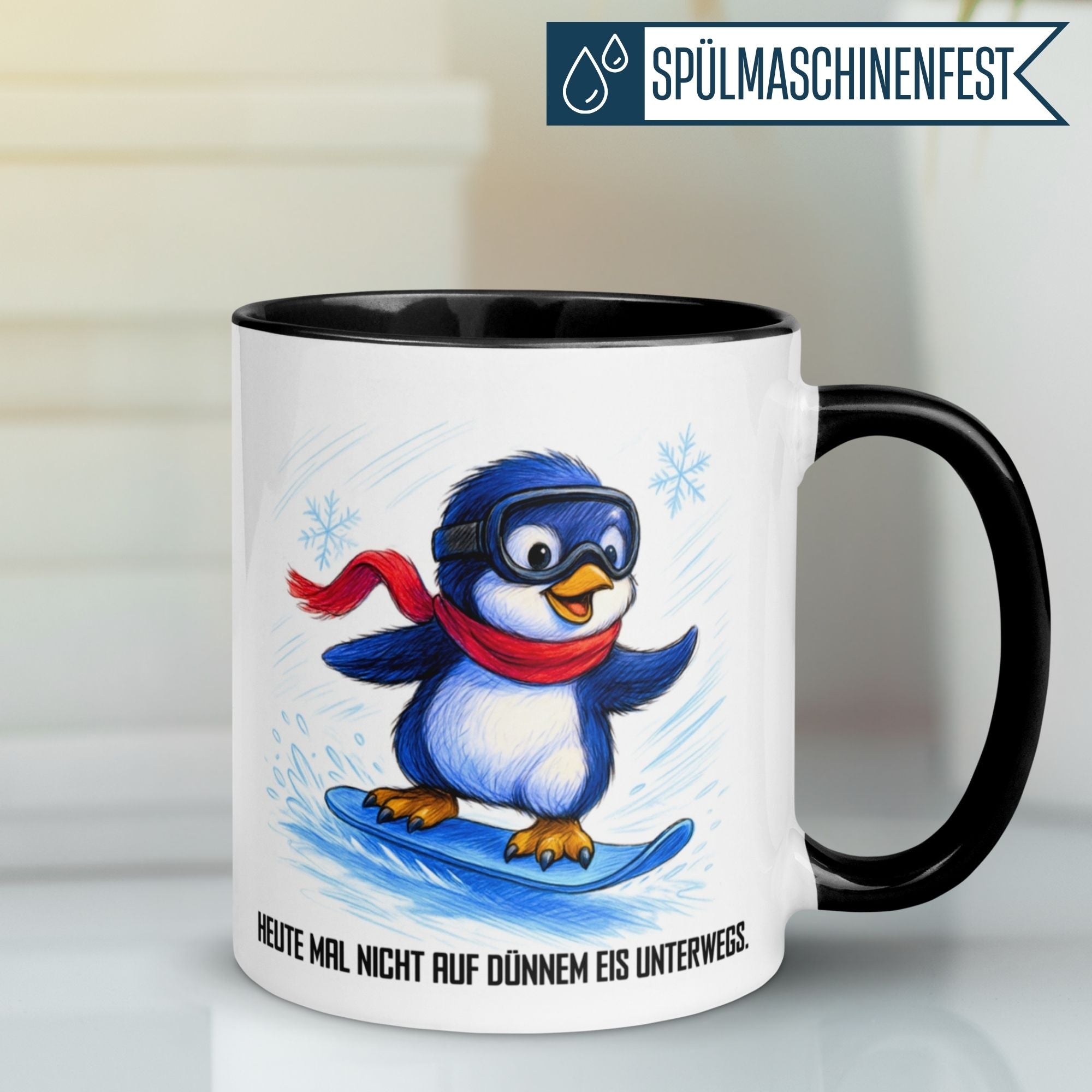 Momentals® Tasse | Pinguin & Spruch | Heut mal nicht auf dünnem Eis unterwegs