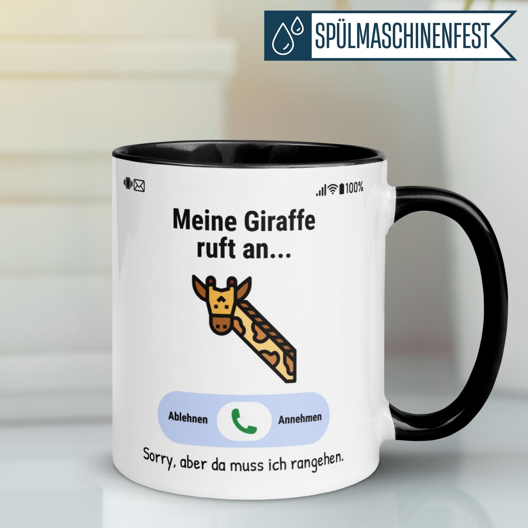 Tasse Giraffe – „Meine Giraffe ruft an“ – lustiger Giraffen Geschenk Becher