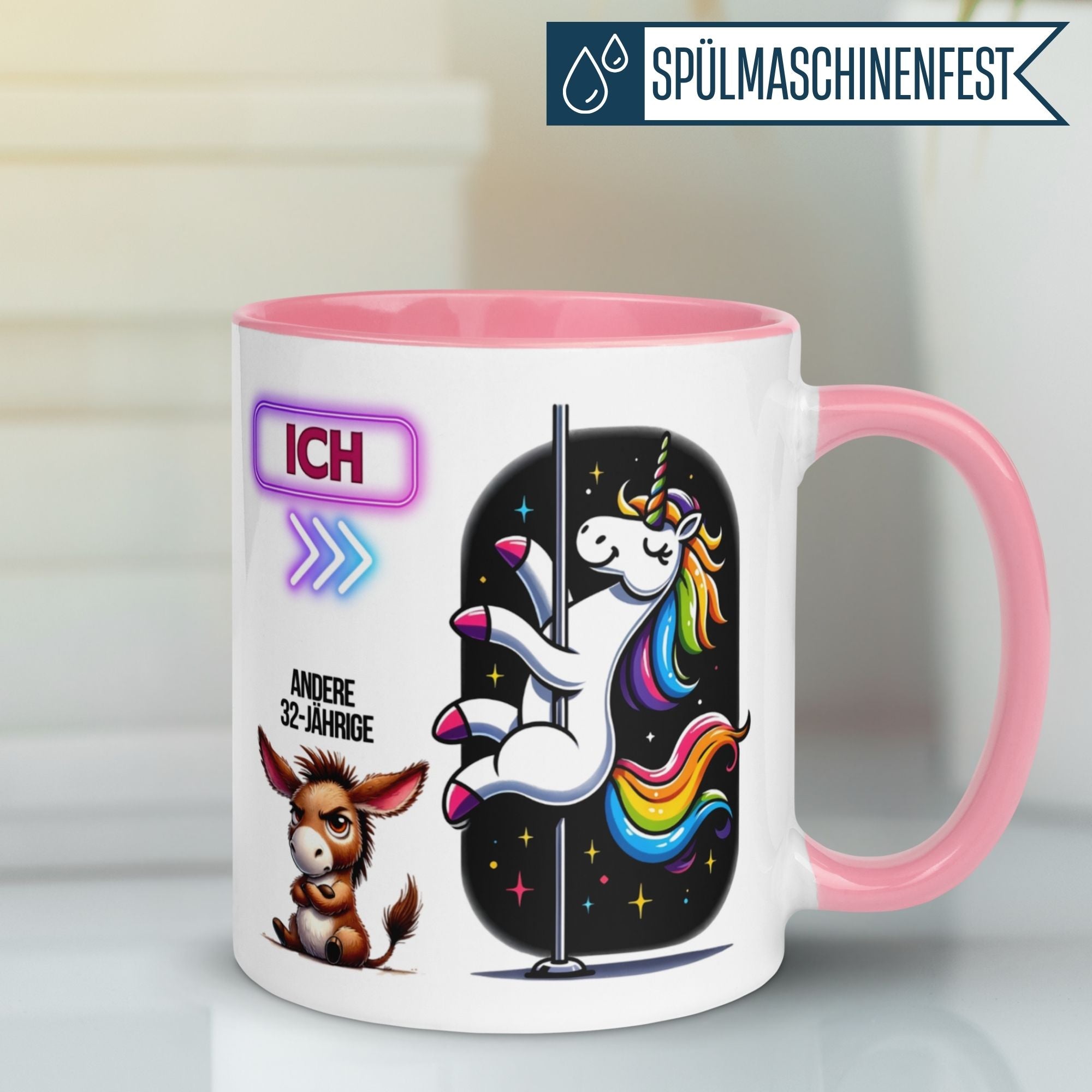 Momentals® Geburtstagstasse für Frauen, Einhorn-Design, witziger Spruch für 32. Geburtstag.