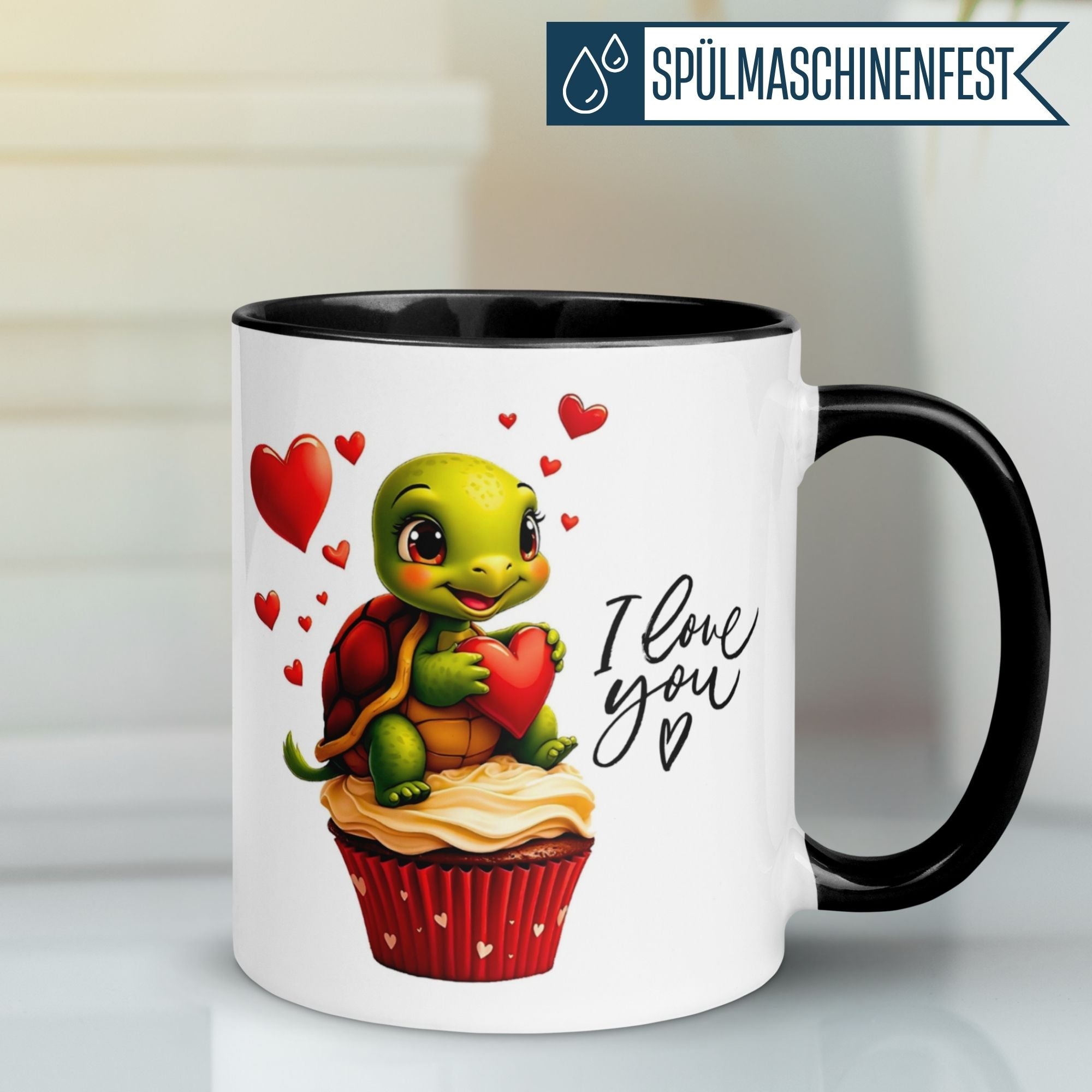 Tasse Liebe |Cupcake & Schildkröte | I love You mit Herzen