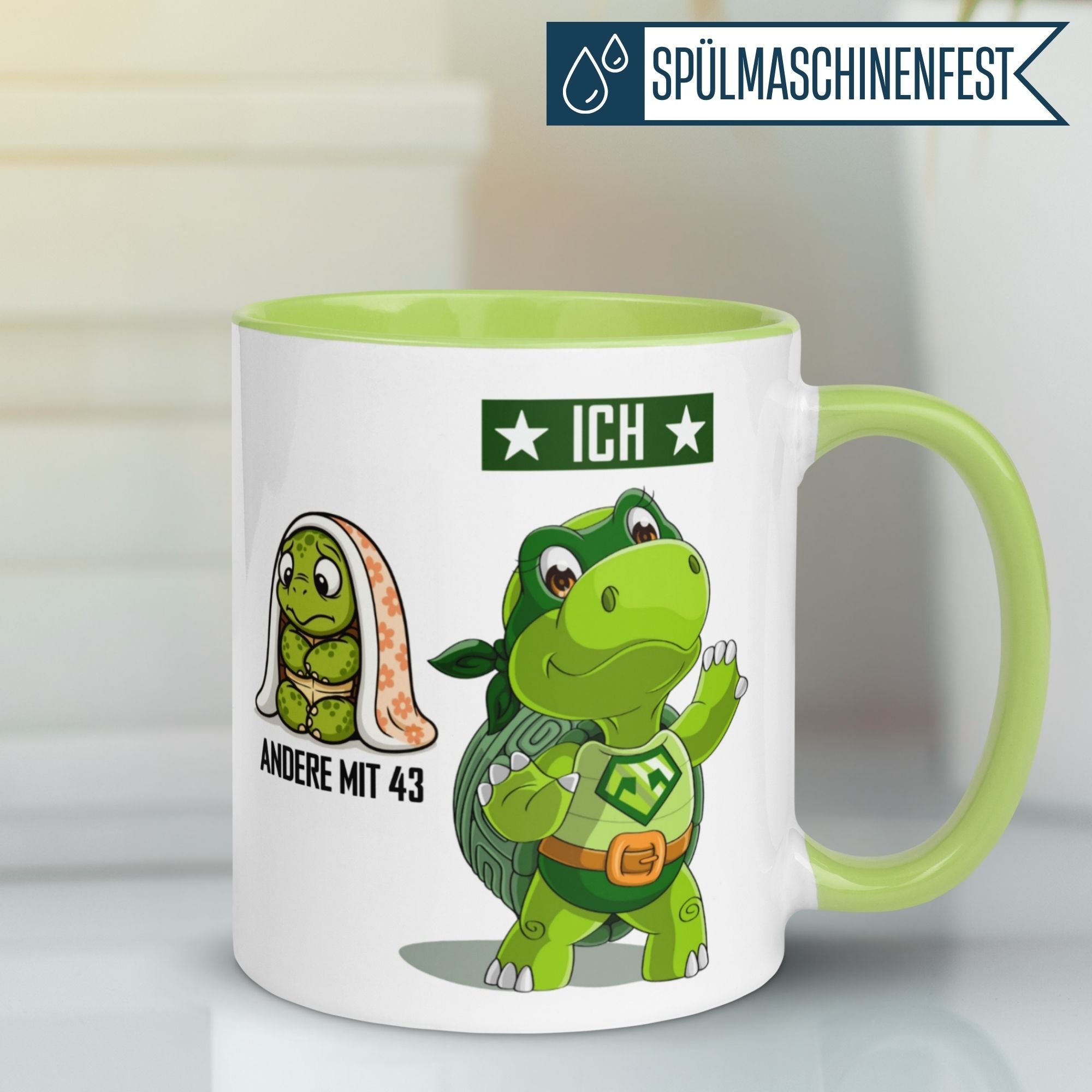 Momentals® Tasse 43. Geburtstag | Schildkröte & Spruch | Andere mit 43 und Ich