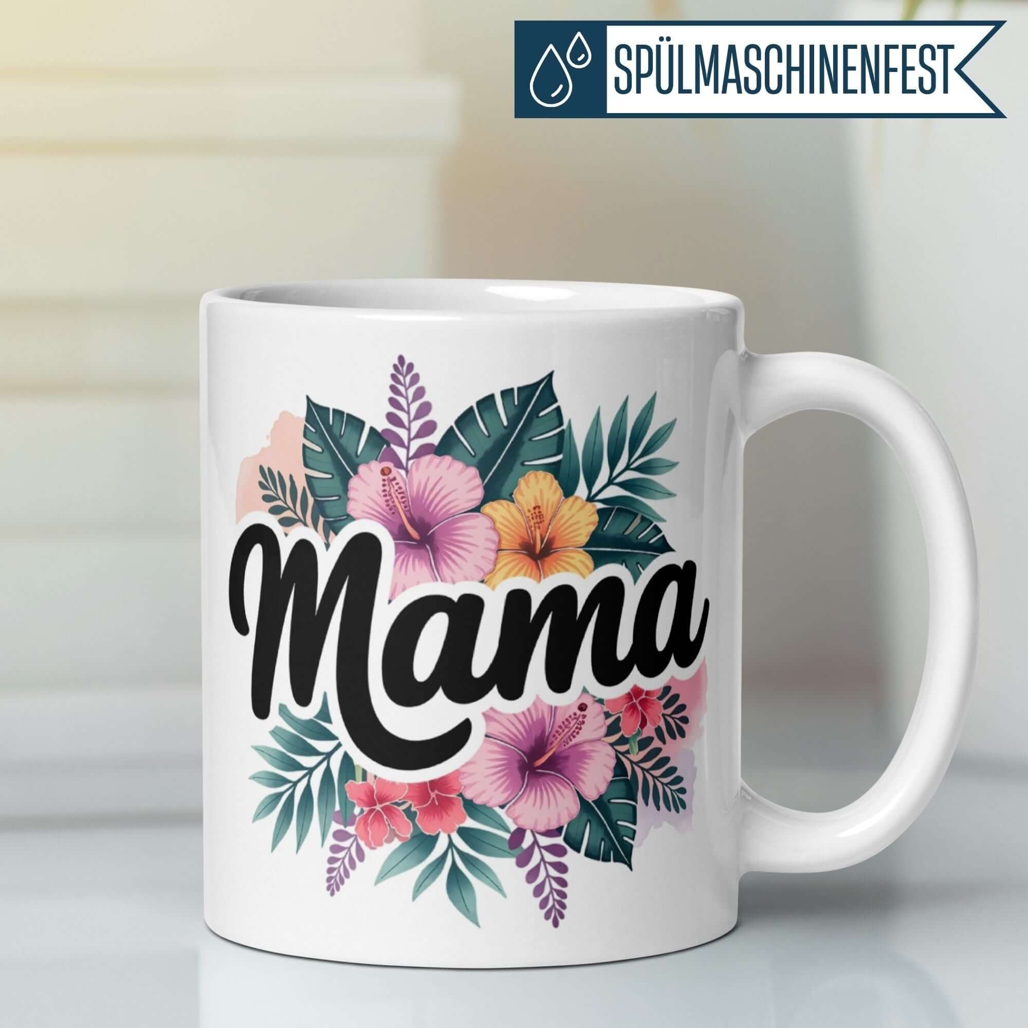 Momentals Tasse Mama mit Hibiskusblüten und stilvollem Schriftzug- perfektes Geschenk für Mama.