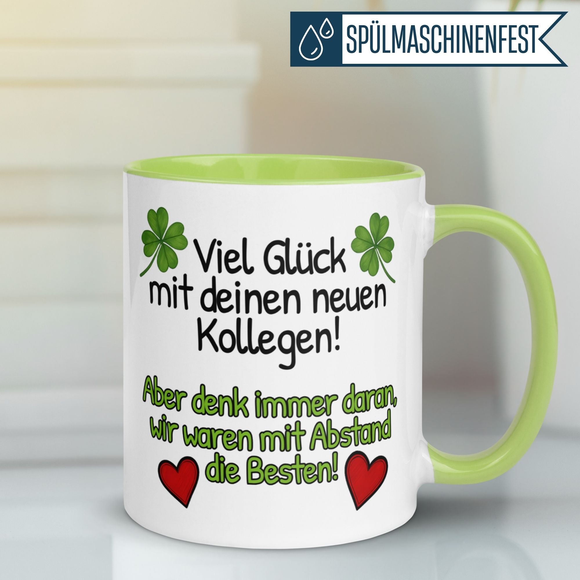 Momentals® Tasse Abschied | Kleeblatt & Herzen | Viel Glück mit deinen neuen Kollegen