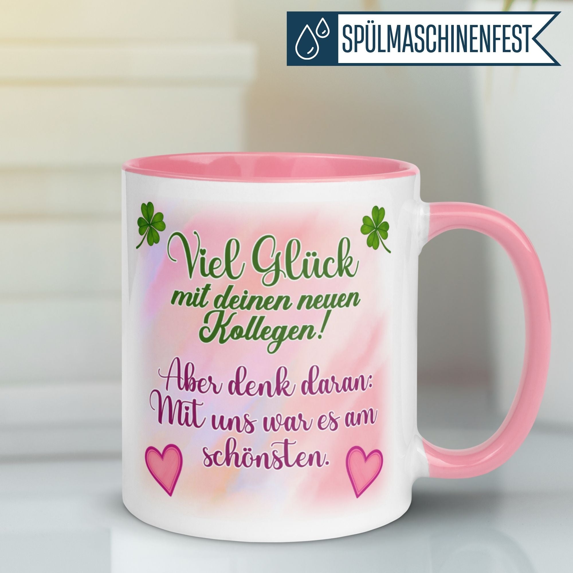 Momentals® Tasse Abschied | Kleeblatt & Herzen | Viel Glück mit deinen neuen Kollegen