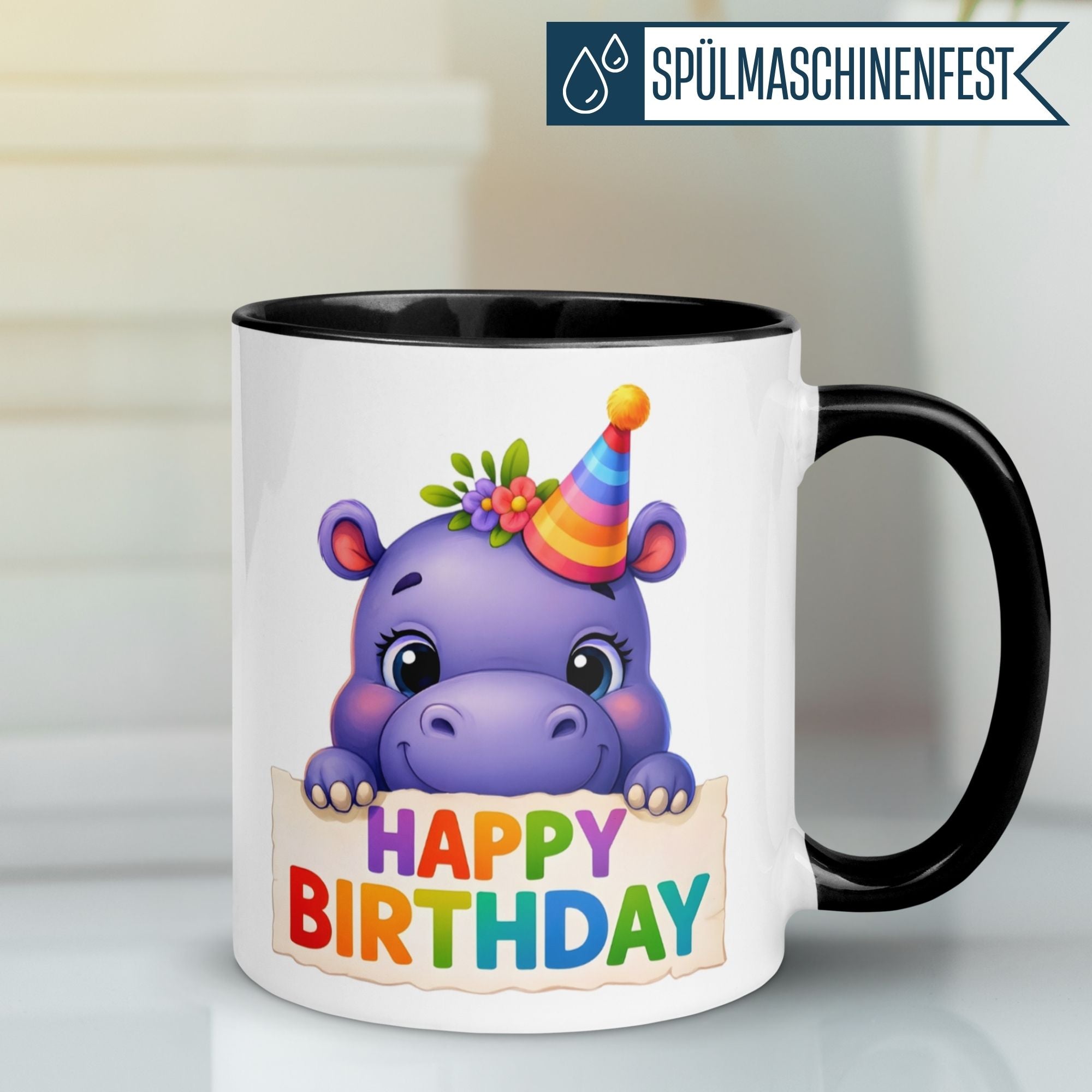 Tasse Geburtstag | Nilpferd & Partyhut | Happy Birthday