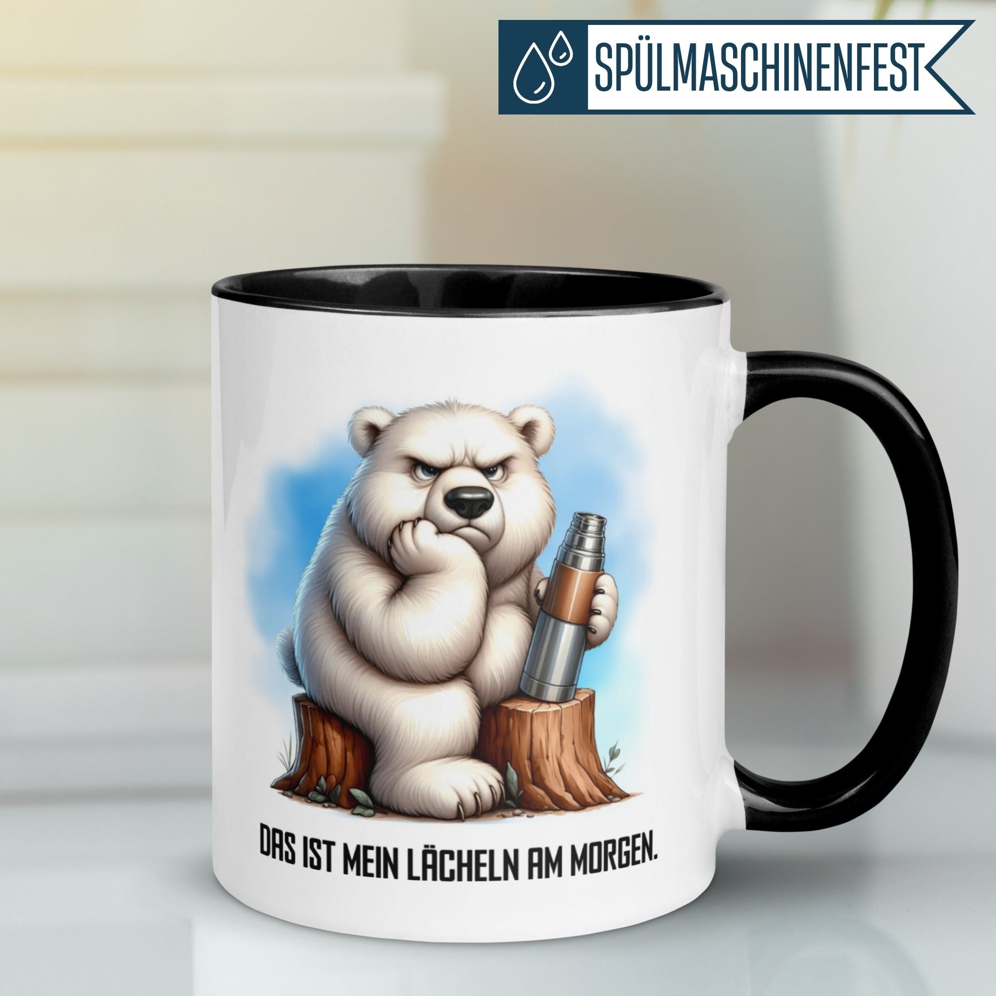 Momentals Tasse mit Eisbär-Motiv und Spruch "Das ist mein Lächeln am Morgen" für Morgenmuffel.