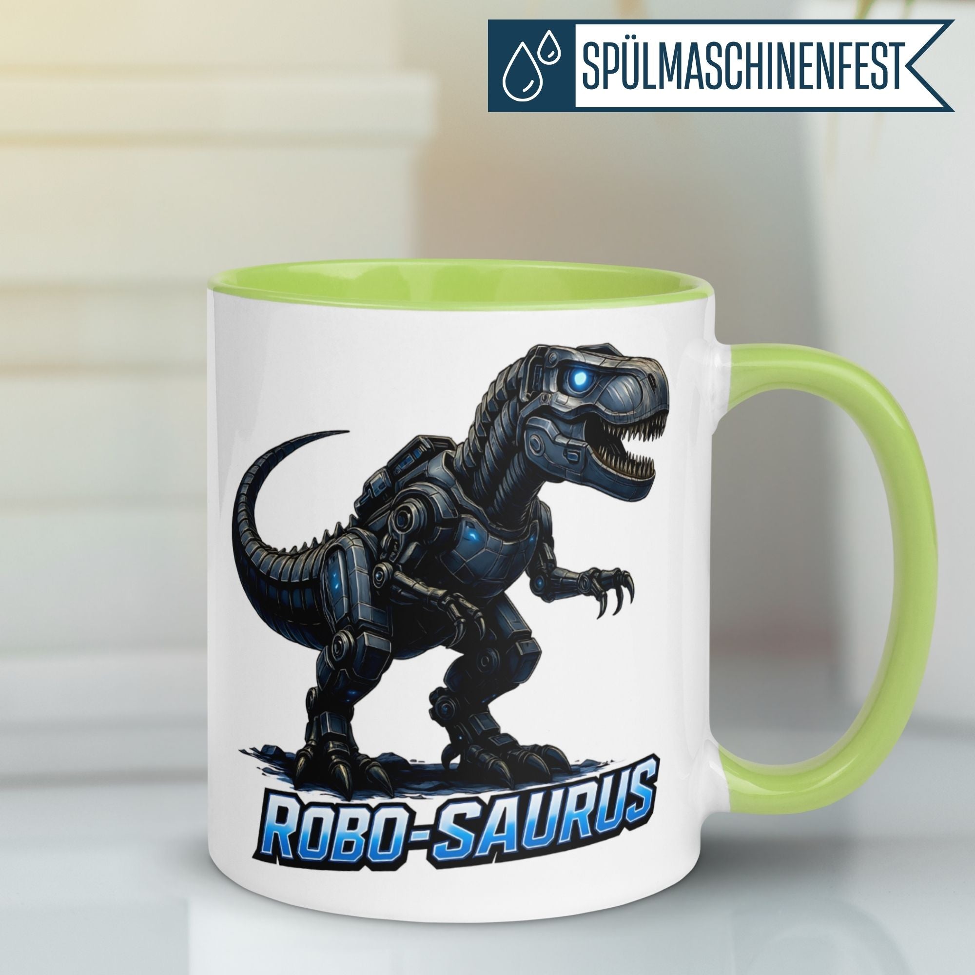 Tasse Dinosaurier – „Robo Saurus“ – Dino Geschenk Becher für Roboter Fans