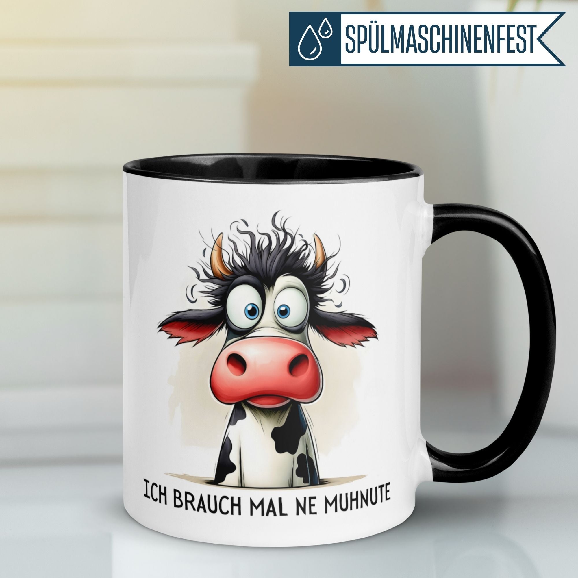 Tasse Kuh – „Ich brauch mal ne Muhnute“ – lustige Bürotasse für Choleriker