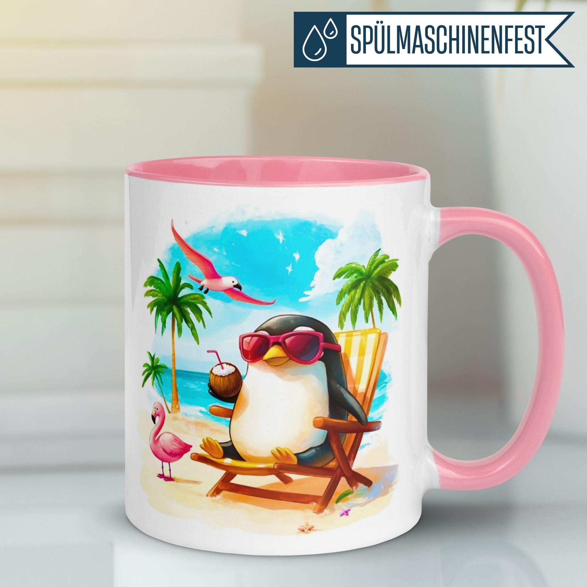 Momentals® Tasse | Pinguin am Strand & Sonnenbrille | Sommerdesign für Entspannte