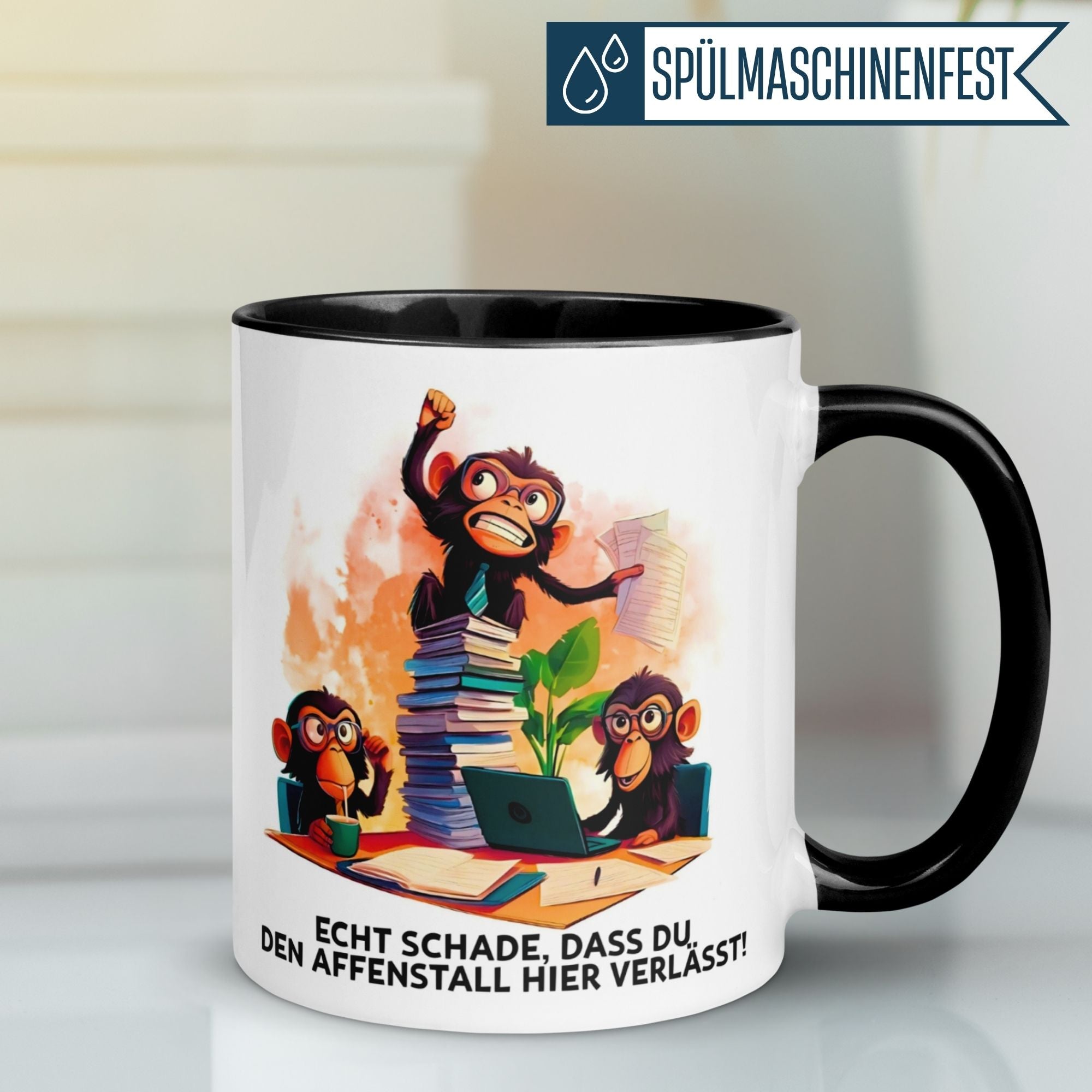 Momentals® Tasse Abschied | Affen & Comicstil | Büroabschied aus dem Affenstall