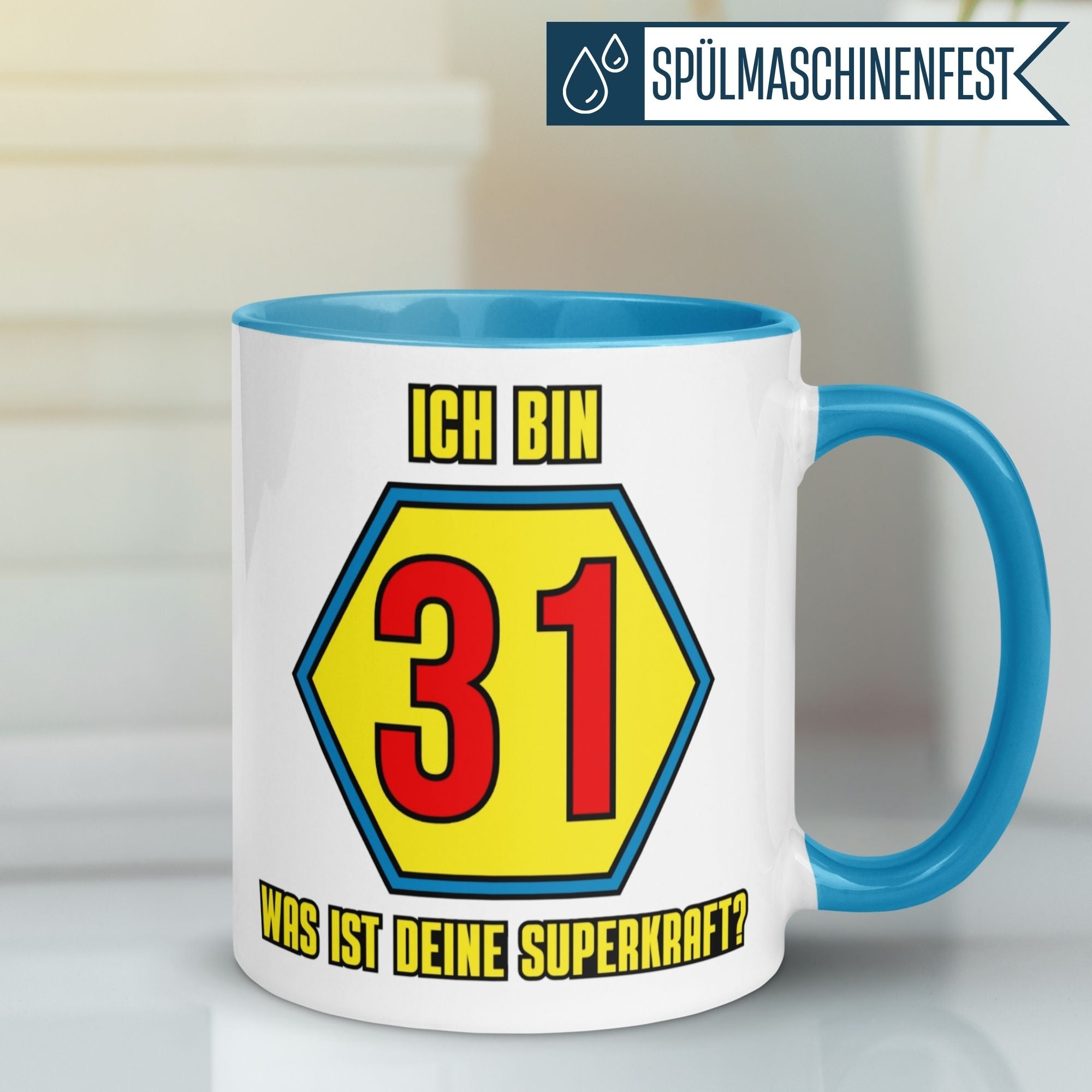 Momentals® Tasse 31. Geburtstag | Superheld & Spruch | Ich bin 31 und was ist deine Superkraft