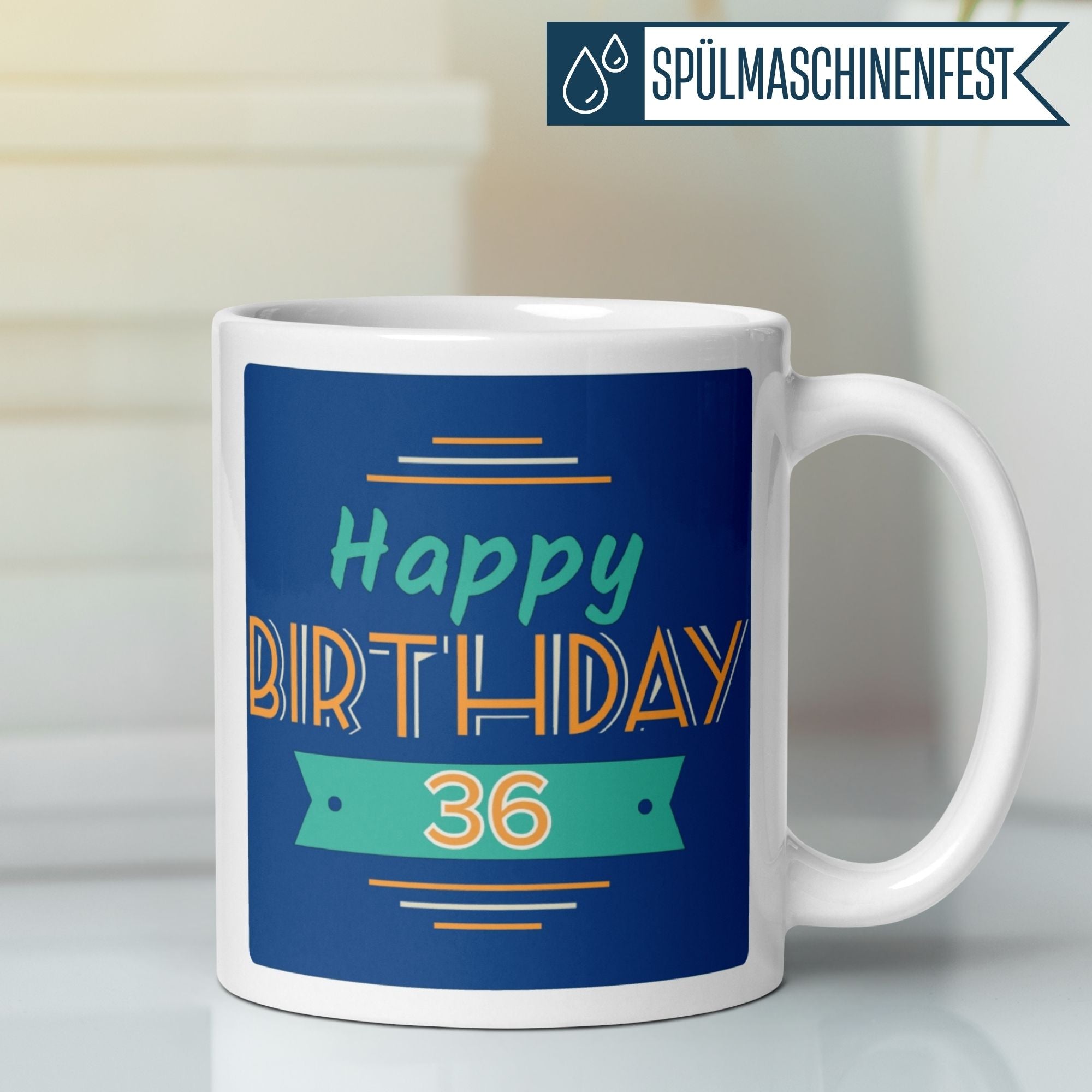 Momentals® Tasse 36. Geburtstag | Retro & Spruch | Farbenfrohes Happy Birthday • Momentals