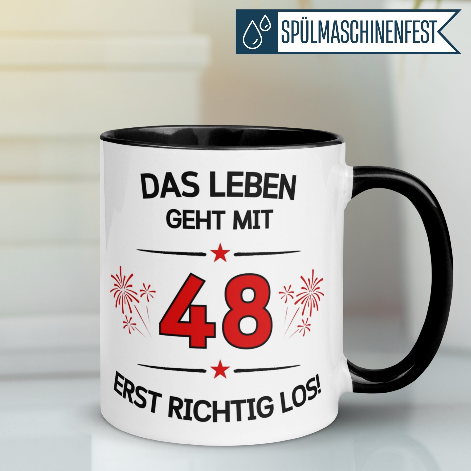 Tasse 48. Geburtstag Mann Frau – „Das Leben geht mit 48 erst Los“ – Geschenk zum Geburtstag Männer Frauen