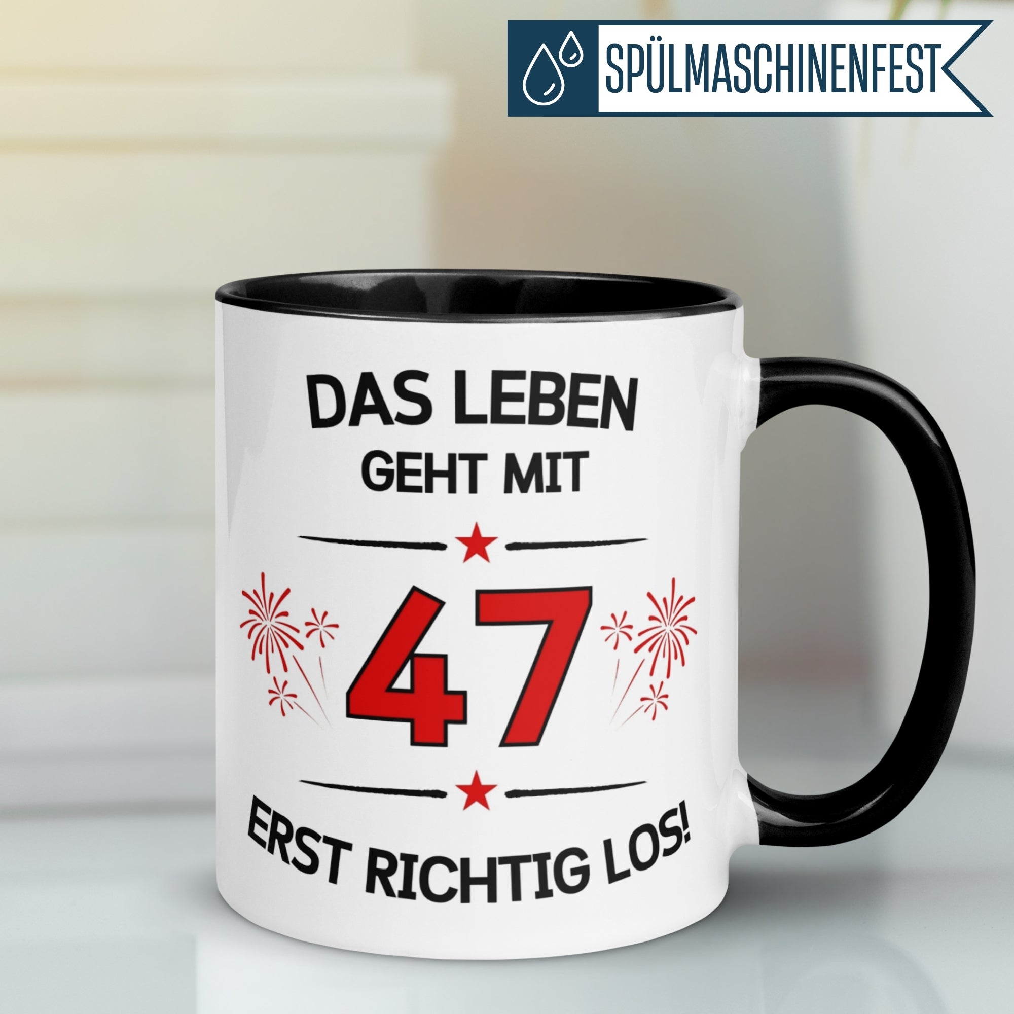 Tasse 47. Geburtstag Mann Frau – „Das Leben geht mit 47 erst Los“ – Geschenk zum Geburtstag Männer Frauen