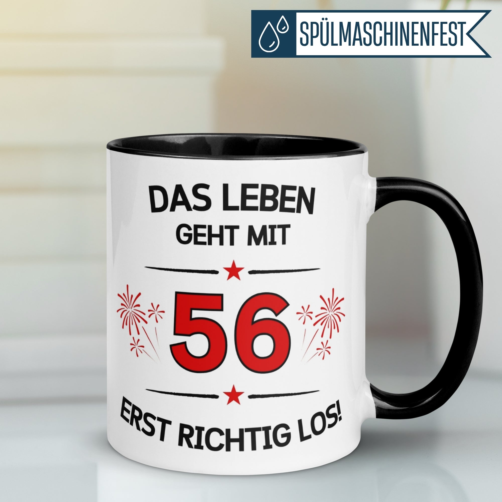 Tasse 56. Geburtstag Mann Frau – „Das Leben geht mit 56 erst Los“ – Geschenk zum Geburtstag Männer Frauen