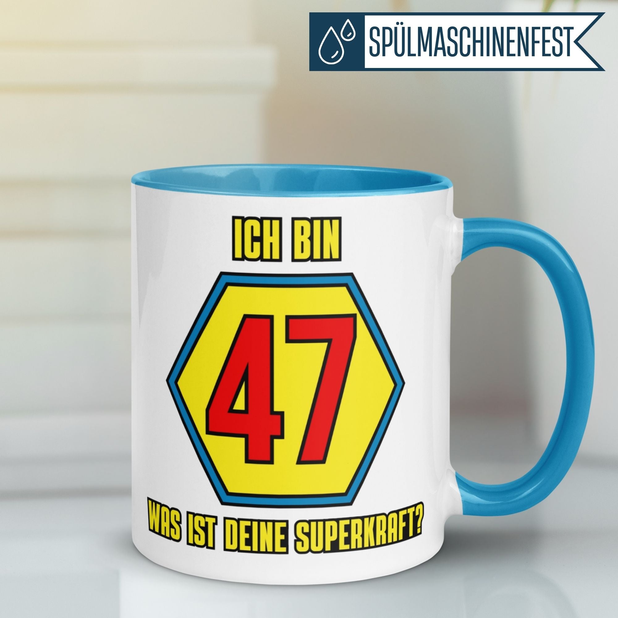 Momentals® Tasse 47. Geburtstag | Superheld & Spruch | Ich bin 47 und was ist deine Superkraft