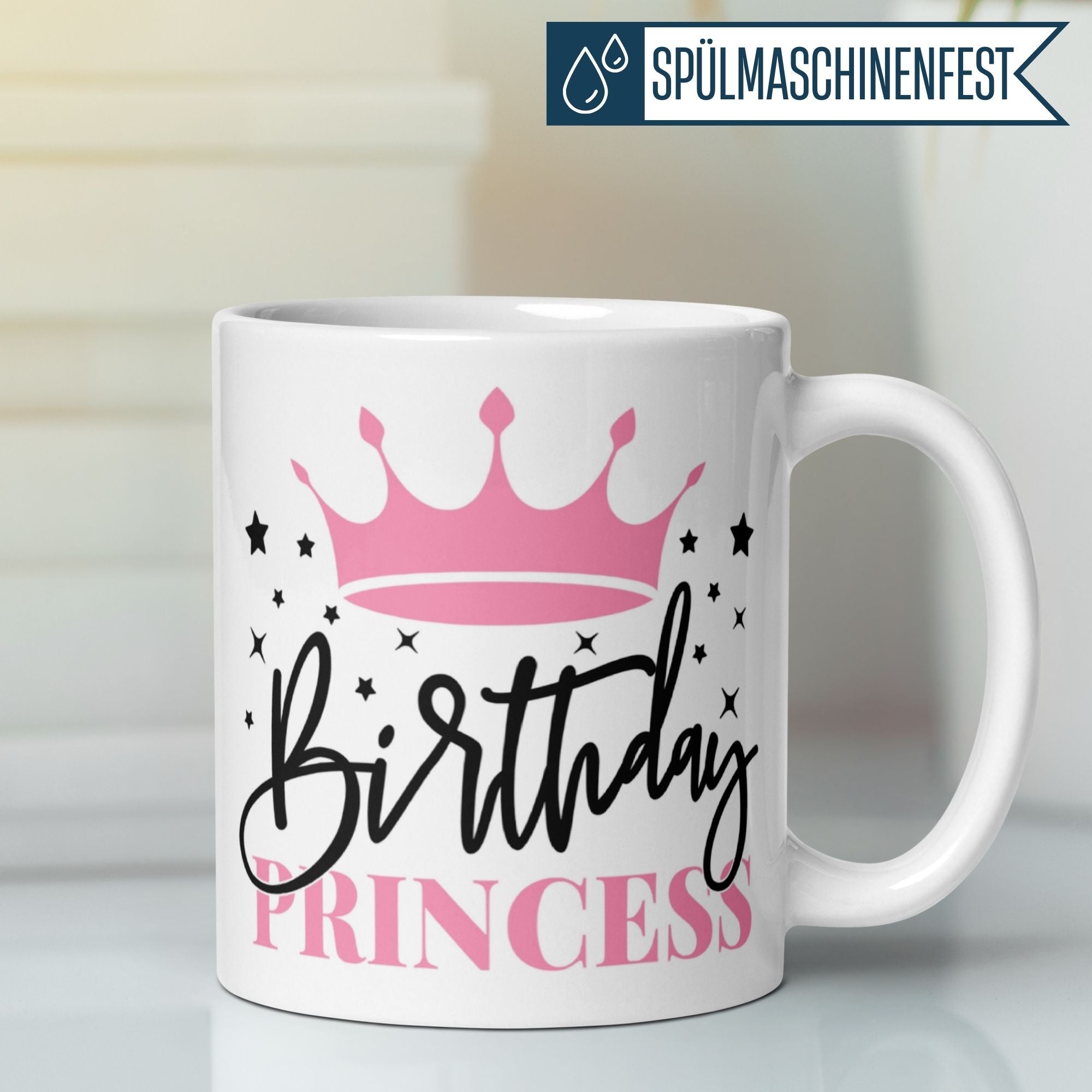 Stylish Momentals® birthday mug with pink crown and 'Birthday Princess' text, perfect for celebrating any age.