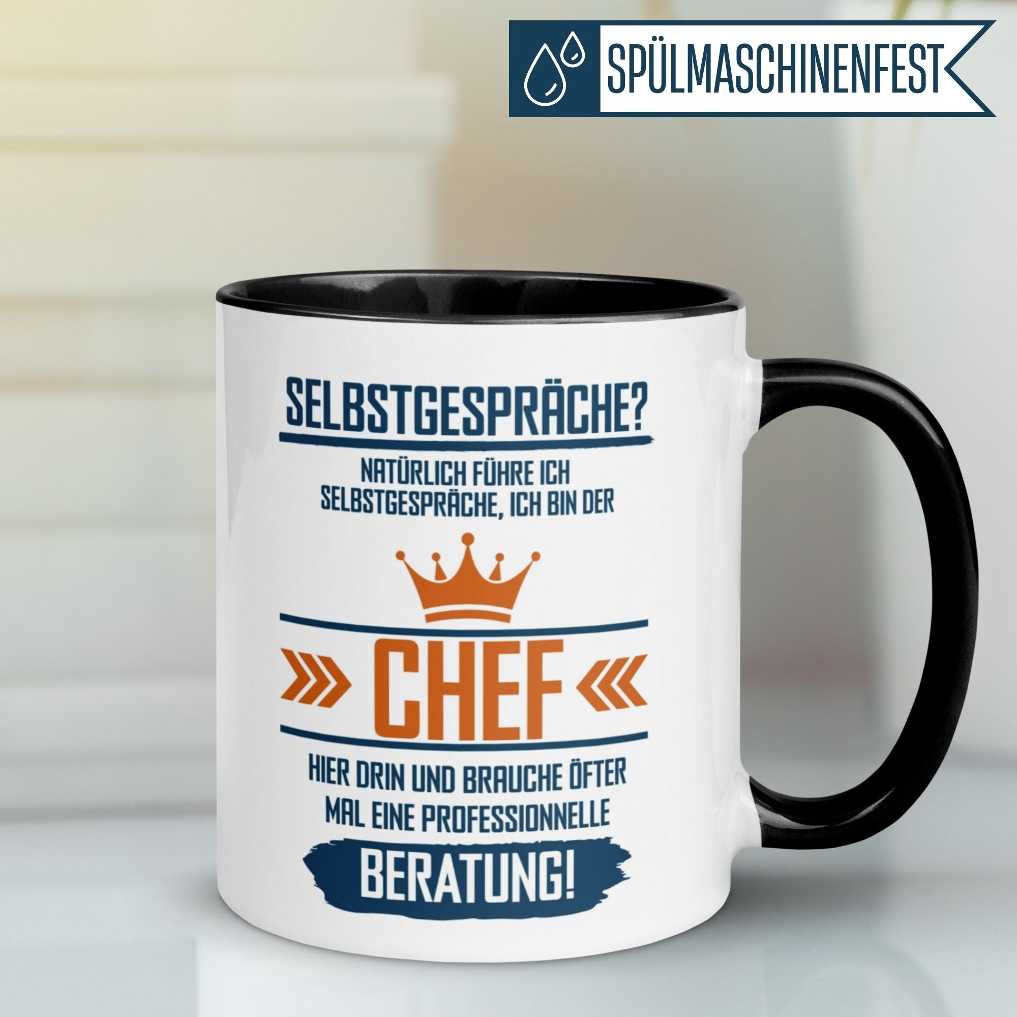 Momentals® Tasse mit Spruch für Chefs: "Selbstgespräche? Ich bin der CHEF!" humorvolles Geschenk.