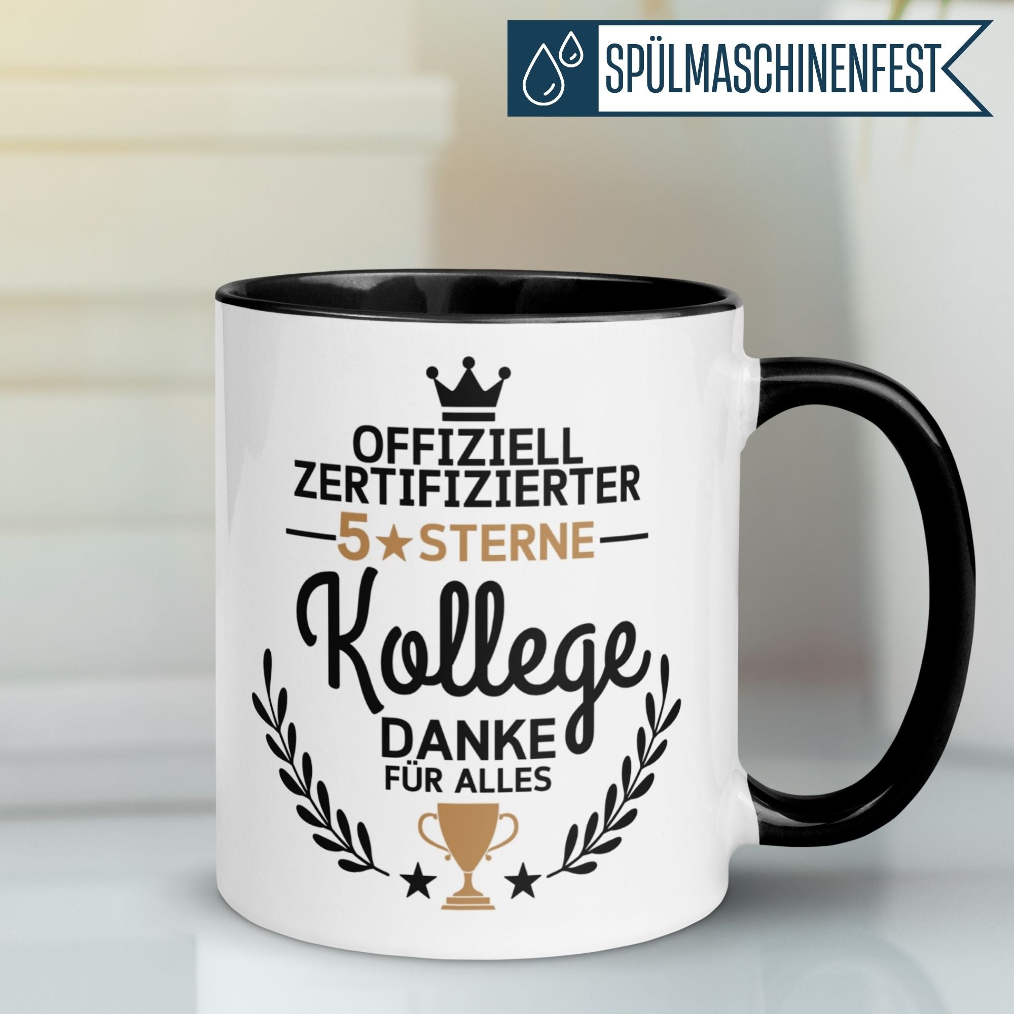 Momentals Tasse für Kollegen mit Spruch "Offiziell zertifizierter 5-Sterne Kollege – Danke für alles"