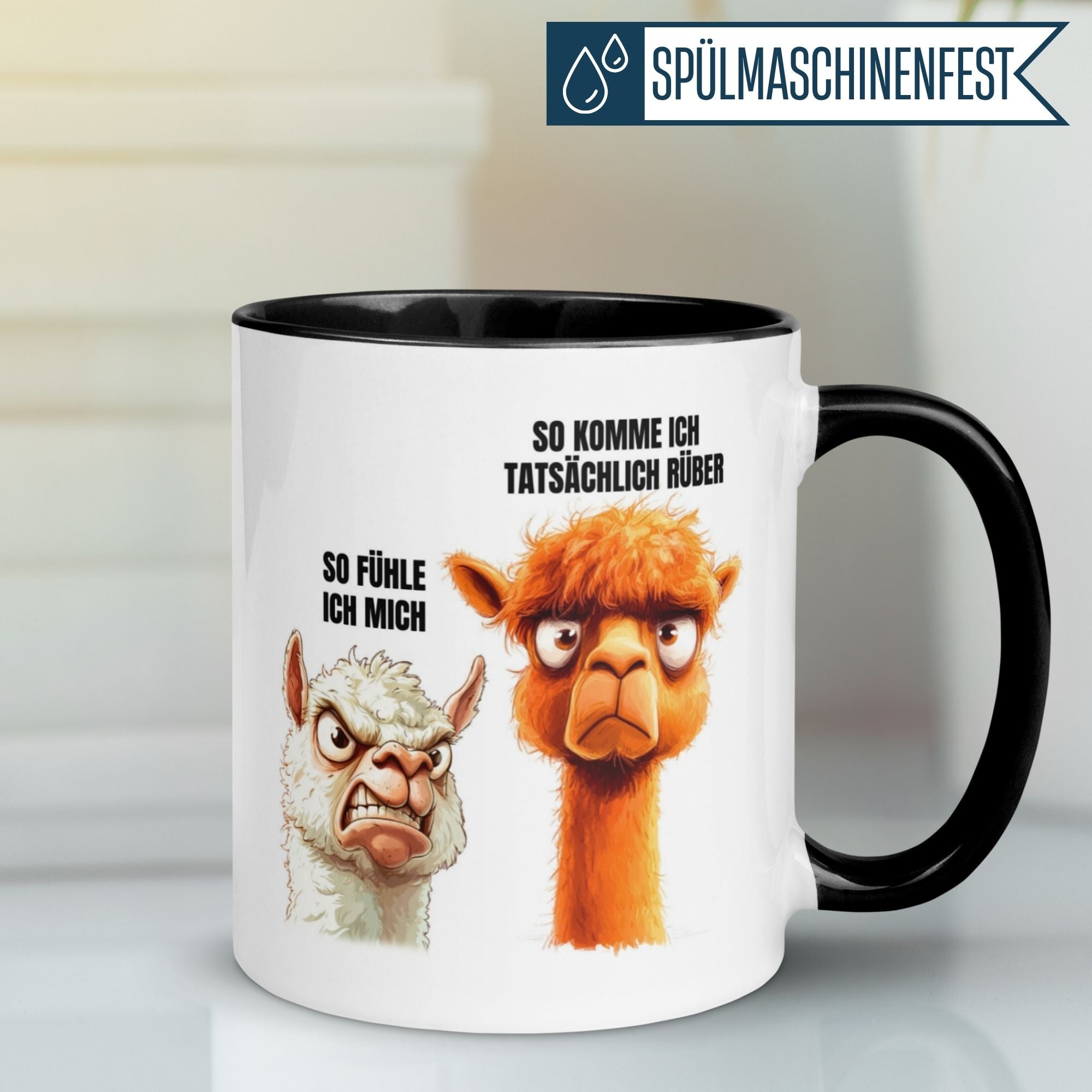Momentals Tasse mit Alpaka und Lama, Sprüche "So fühle ich mich" und "So komme ich tatsächlich rüber".