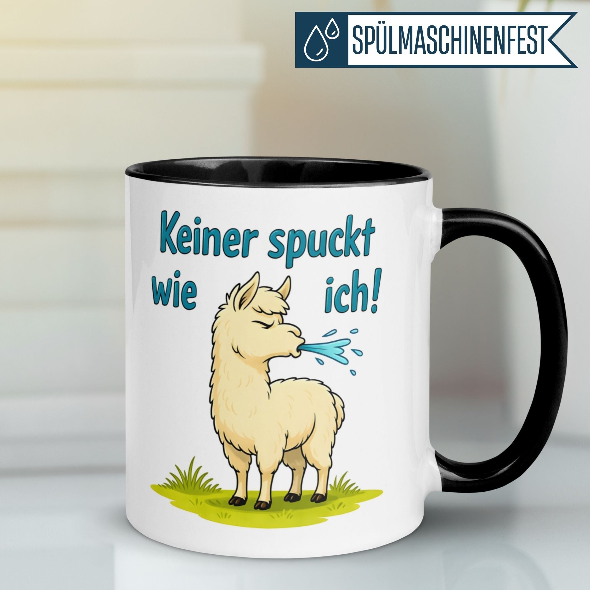 Tasse Lama – „Keiner spuckt wie ich“ – lustiger Lama Geschenk Becher