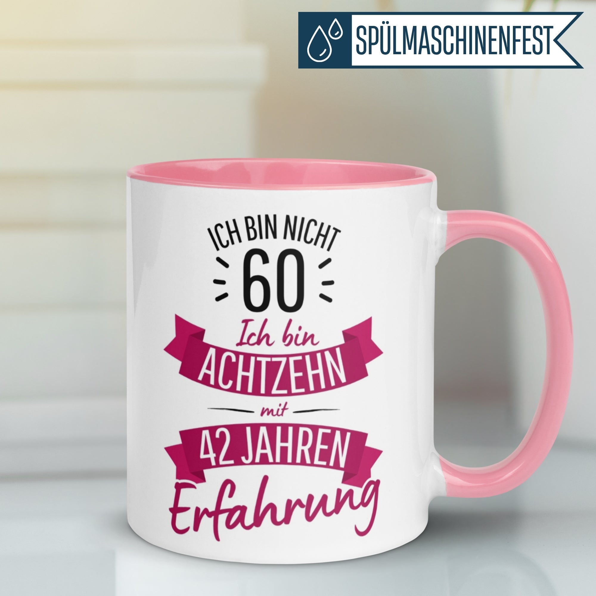 Momentals® Tasse 60. Geburtstag | Sarkasmus & Spruch | Ich bin nicht 60 – Ich hab Erfahrung