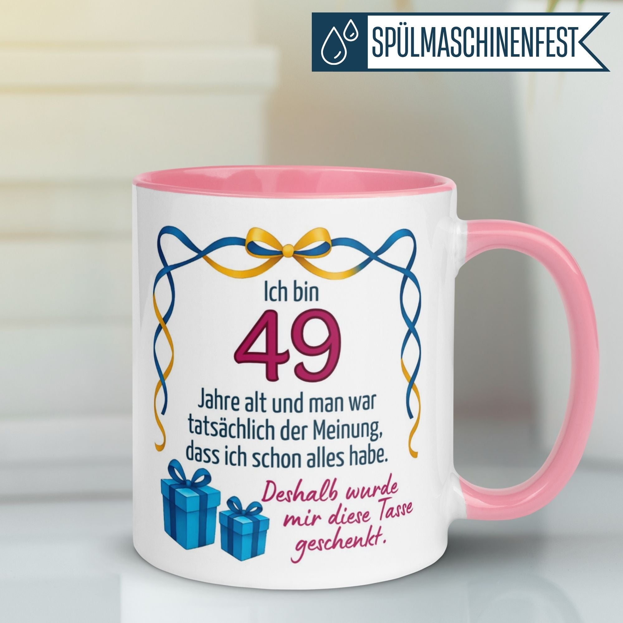 Momentals® Geburtstagstasse für Frauen, humorvoll, 49 Jahre, witziger Spruch mit Geschenken, perfekt für Geburtstagsgeschenke.