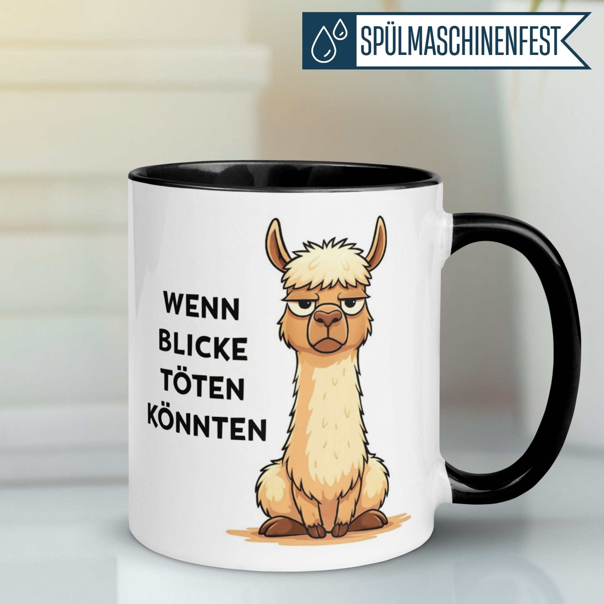 Tasse Lama – „Wenn Blicke töten könnten“ – lustiger Geschenk Becher für Morgenmuffel