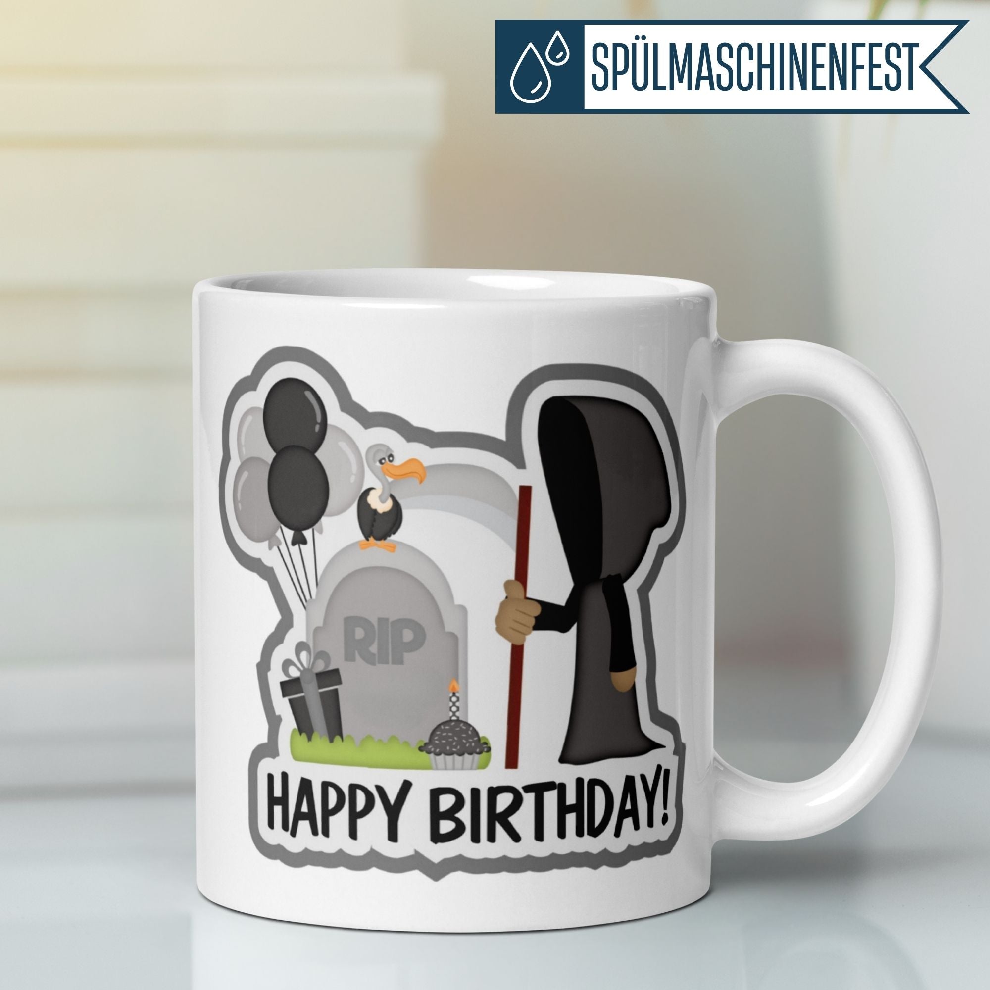 Momentals® Tasse Geburtstag | Sensenmann & Grabstein | Happy Birthday