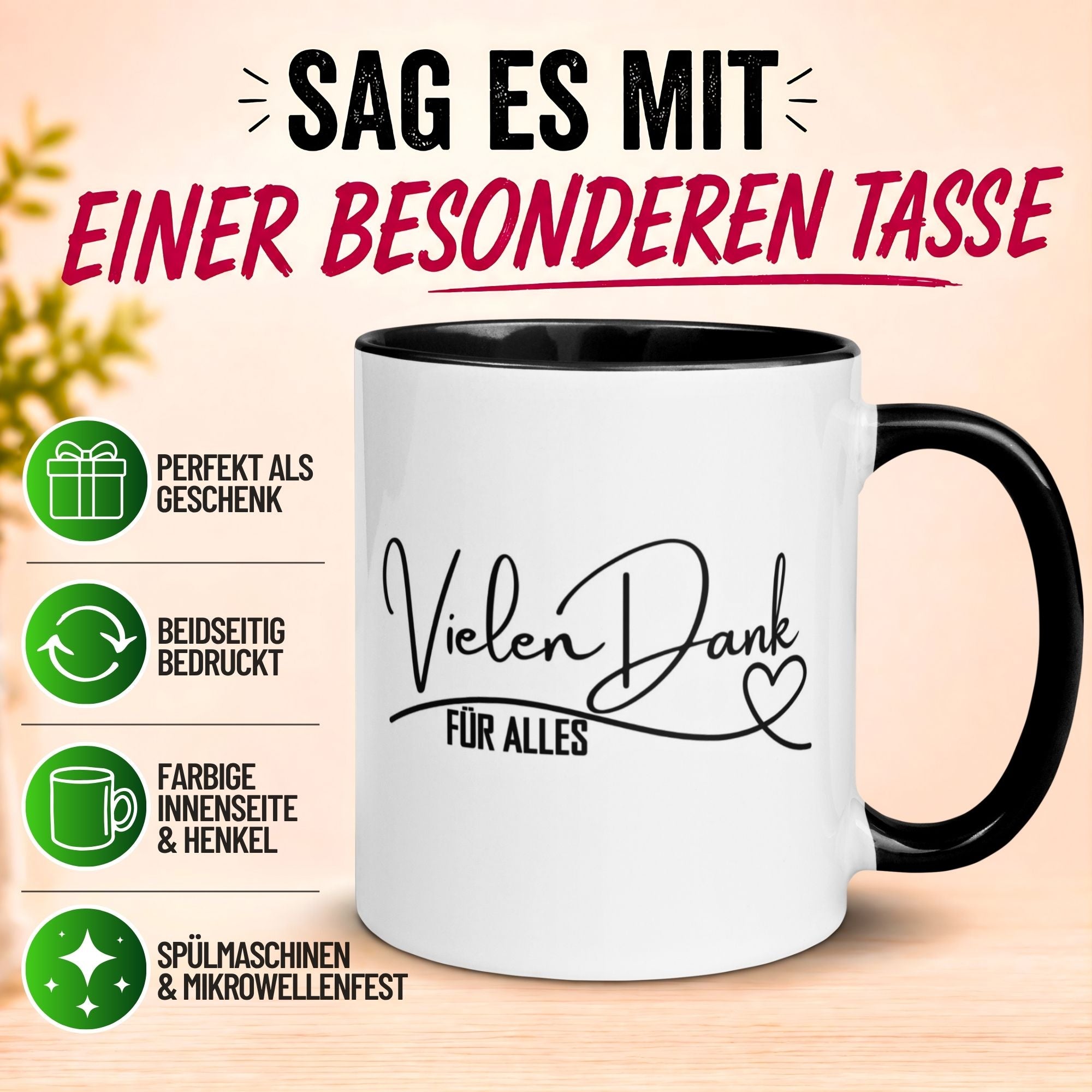 Tasse Danke – „Vielen Dank für alles“ – Dankeschön Geschenk Team/Kollegen/Kollegin
