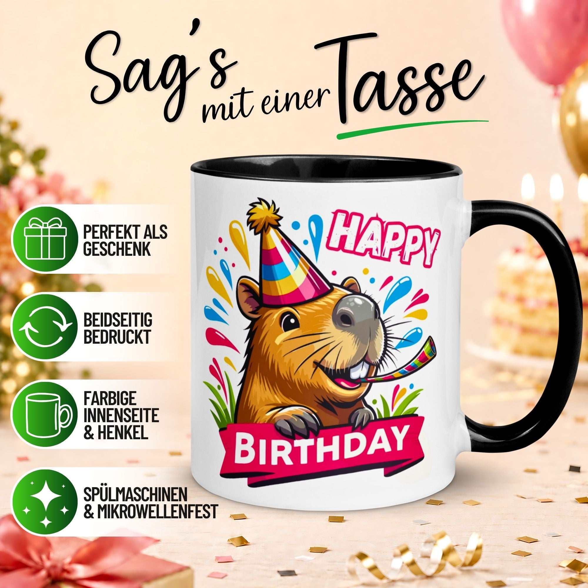 Tasse Geburtstag – „Happy Birthday - Capybara“ – Geburtstagsgeschenk Mann Frau