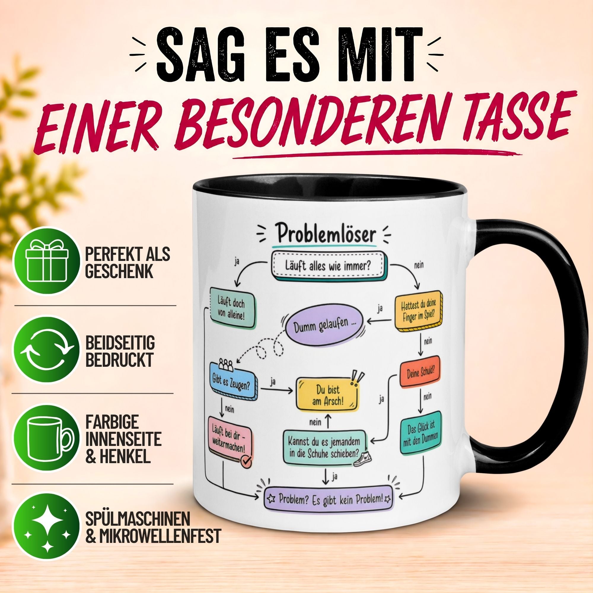 Tasse Kollegin – „Problemlösung“ – Büro Geschenk Bester Kollegin