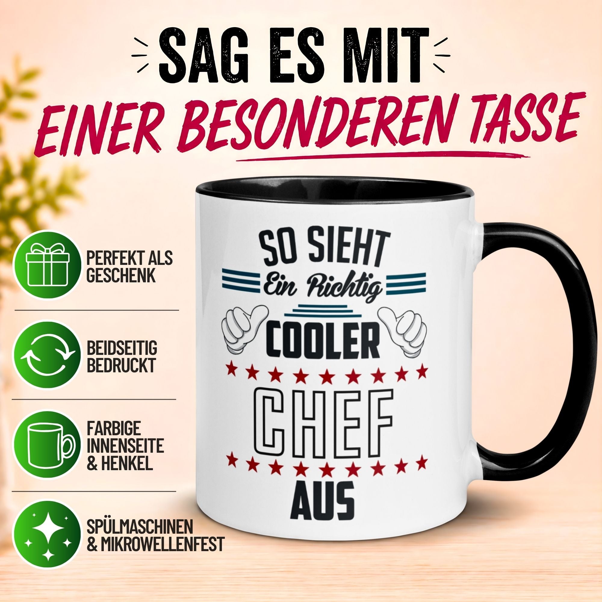Tasse Chef – „So sieht ein richtig cooler Chef aus“ – Geschenk Bester Chef